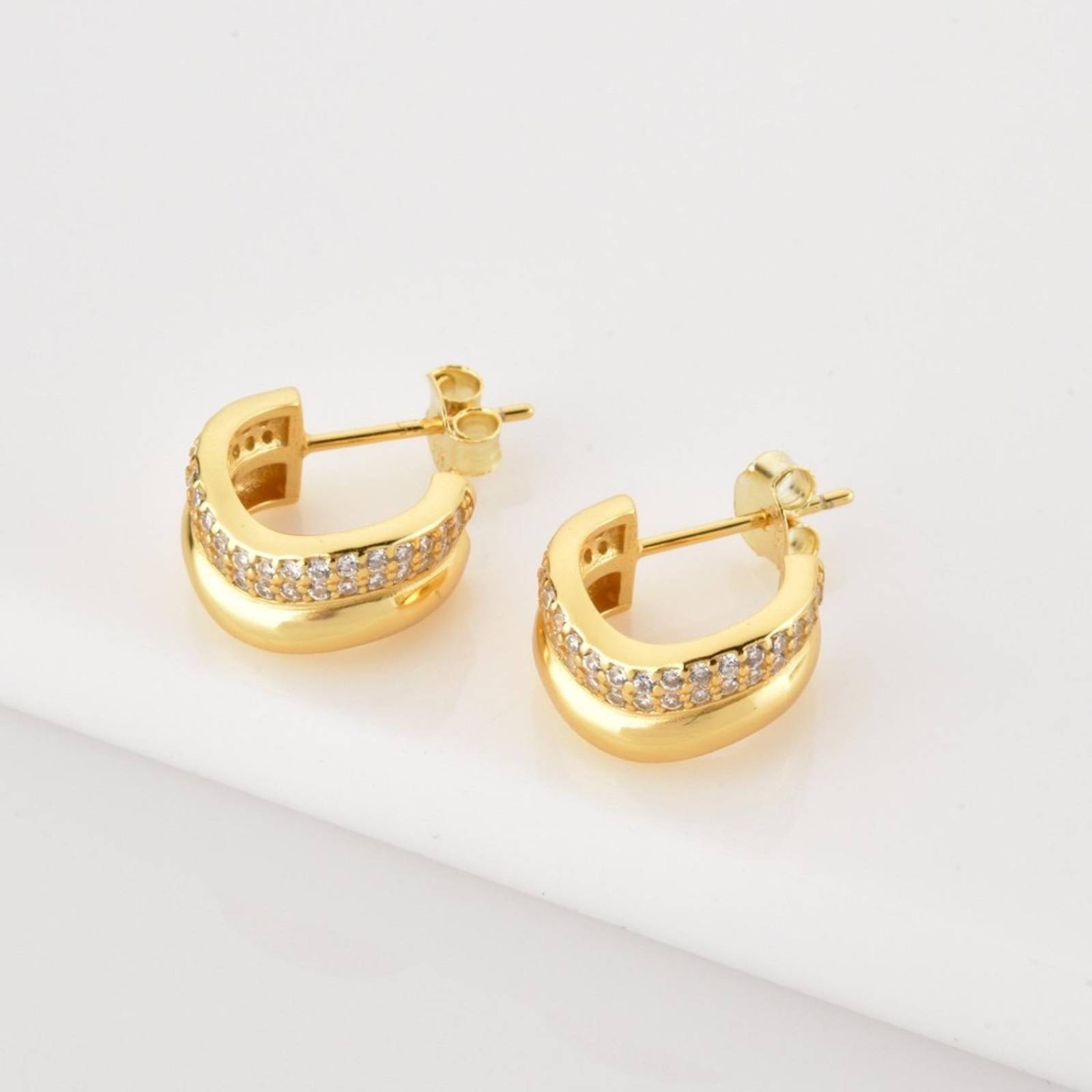 Aretes de Plata 925 Oro 18k Arracadas Zirconias Bifase 
