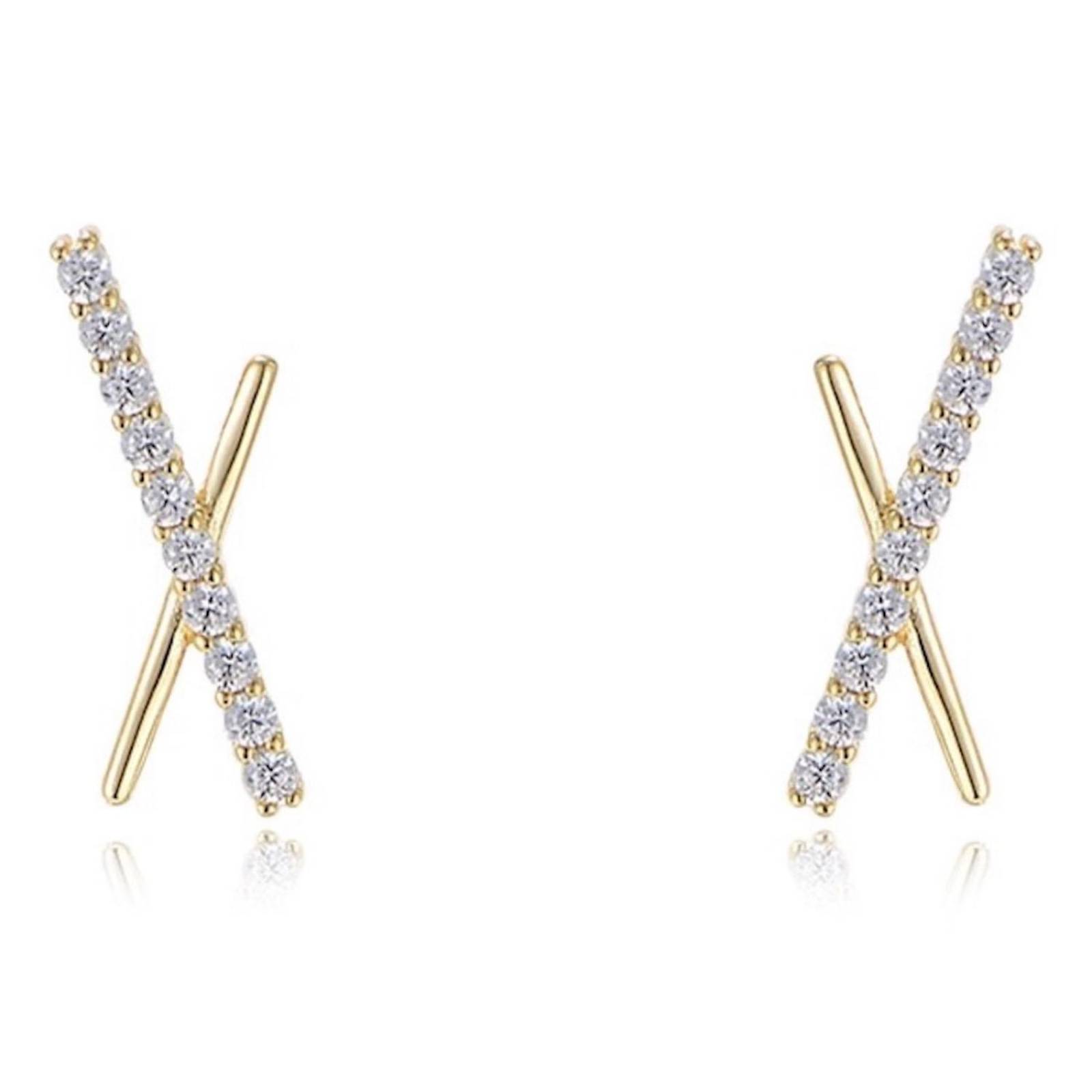 Aretes de Plata 925 Oro 18k Zirconias de Cruz Unitalla Mujer