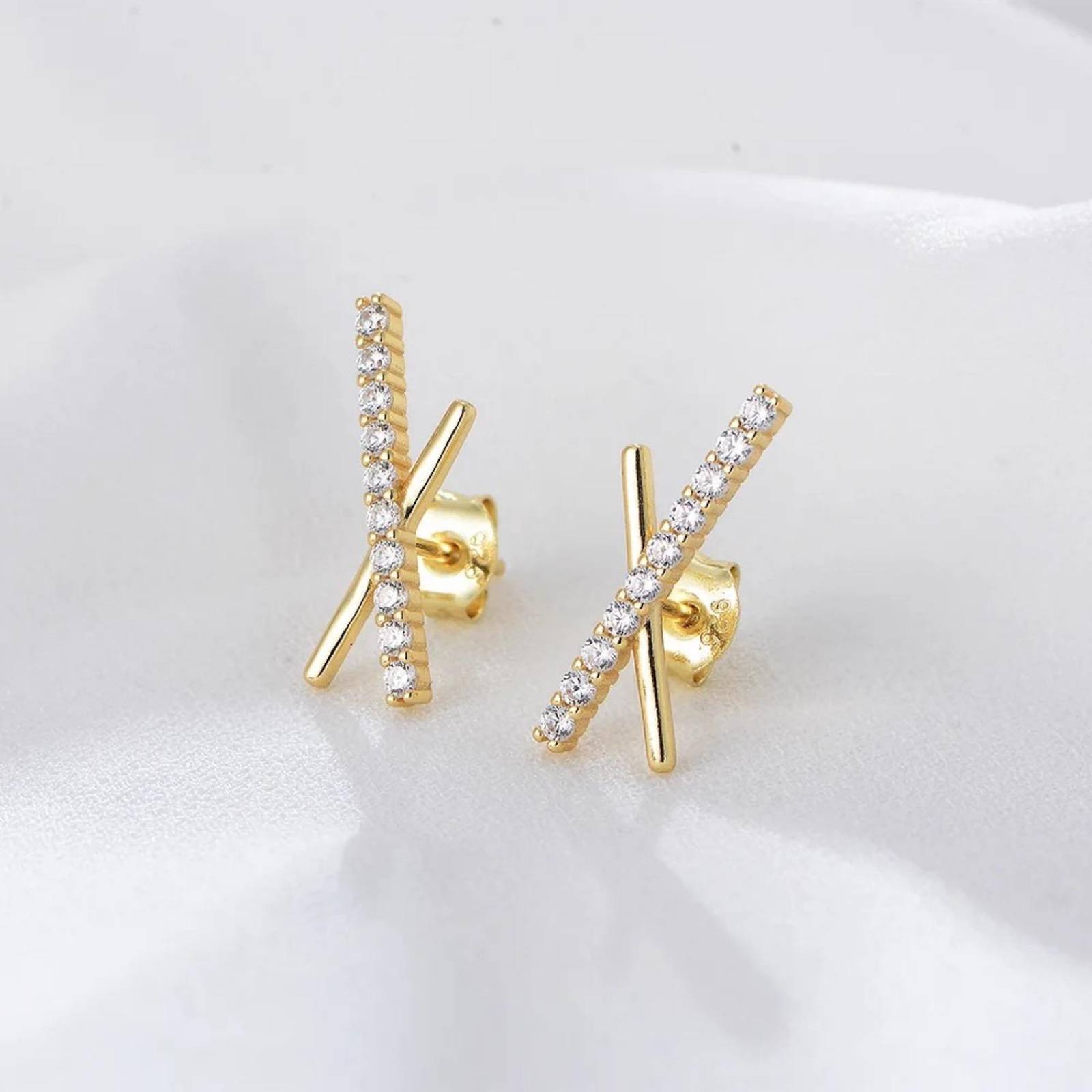 Aretes de Plata 925 Oro 18k Zirconias de Cruz Unitalla Mujer