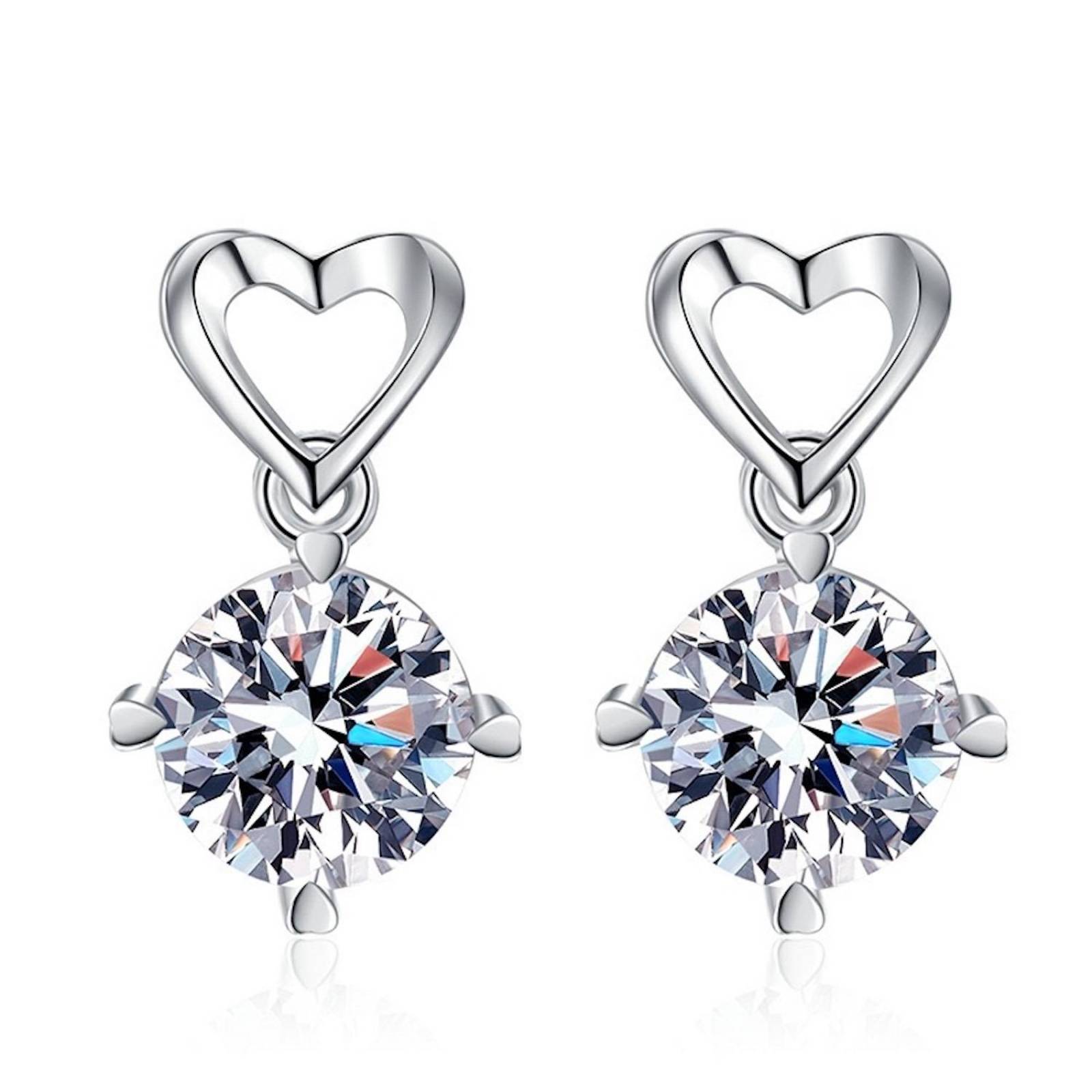 Aretes de Plata 925 Zirconias de Corazónes Colgantes Mujer 