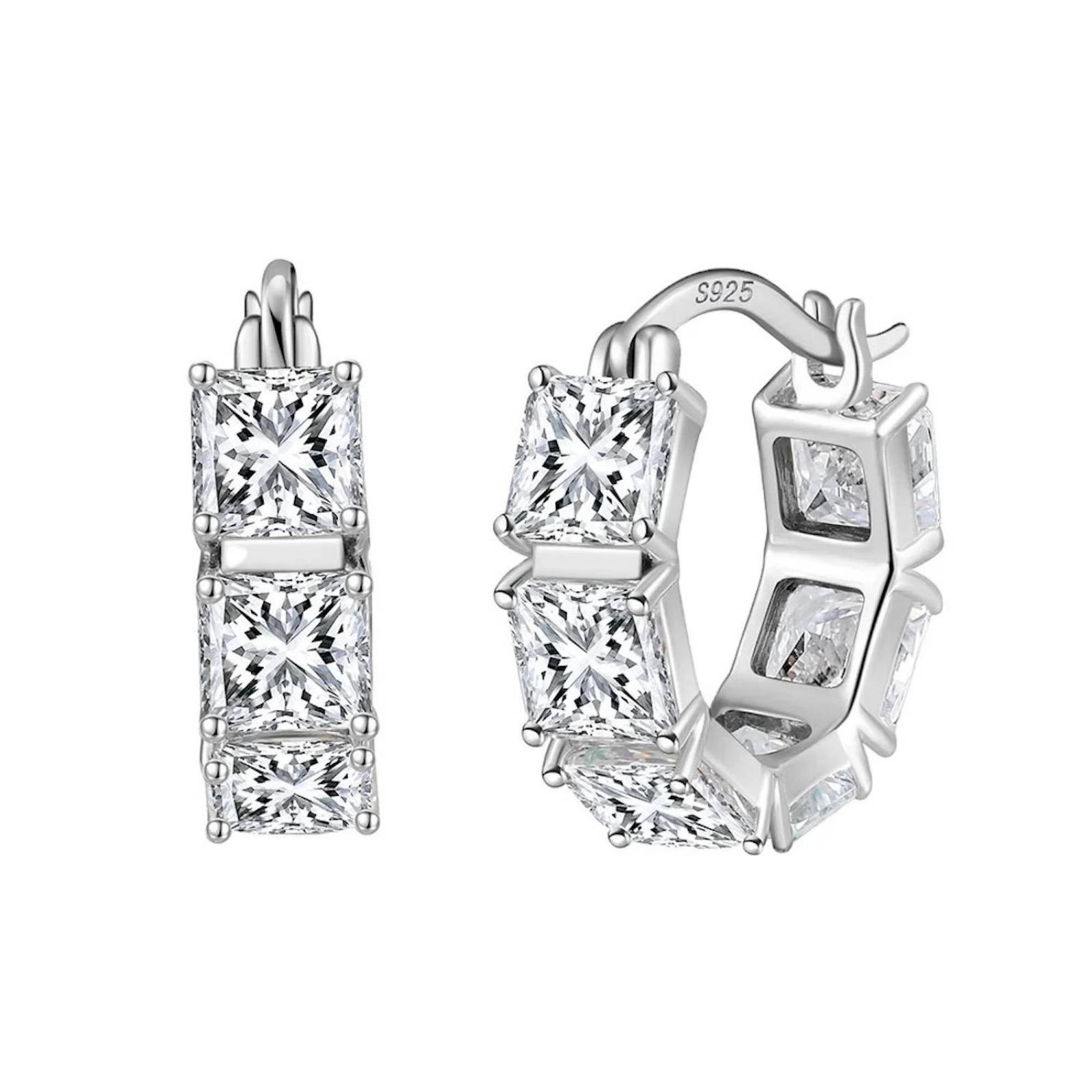 Aretes Finos de Plata 925 Arracadas de Zirconias Aro 