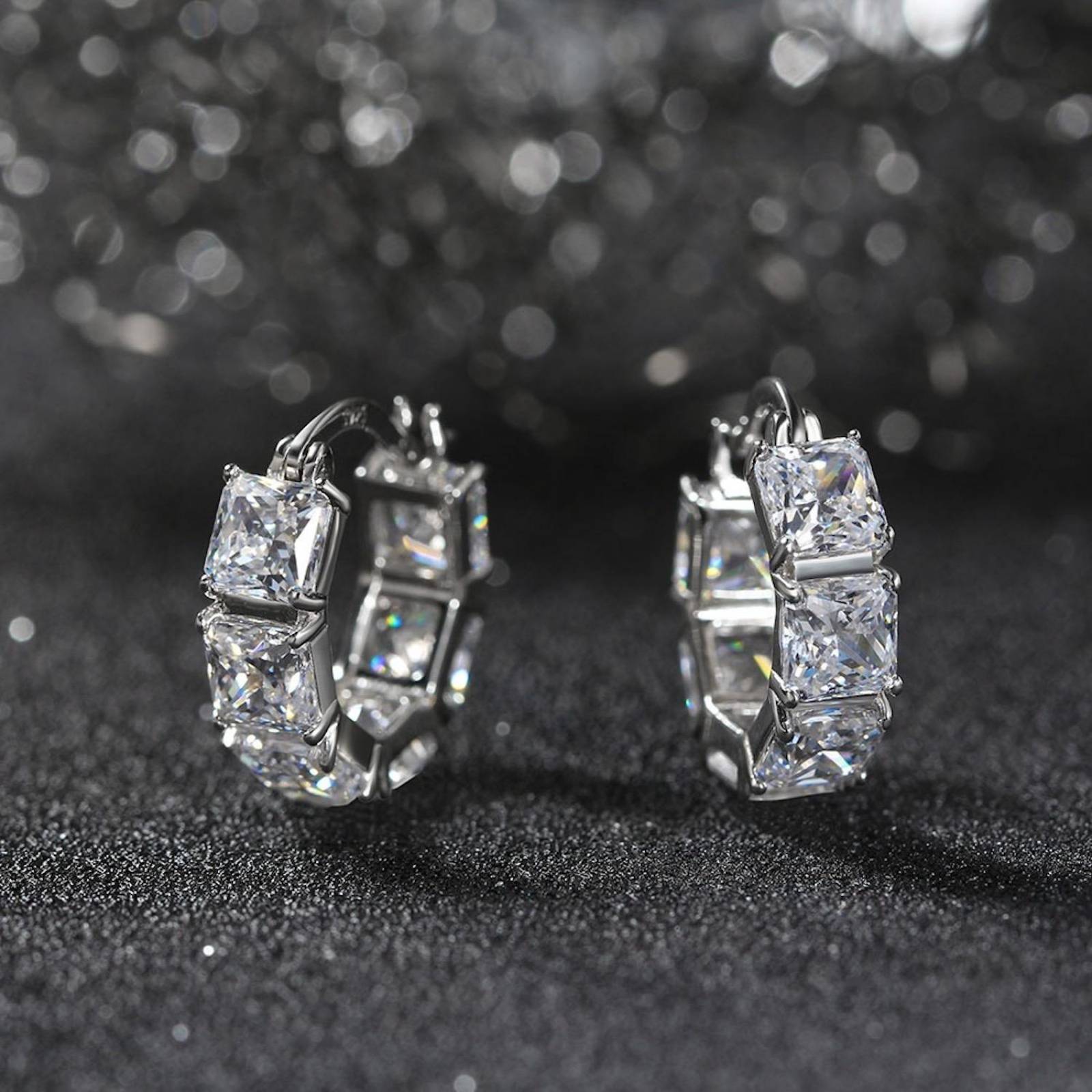 Aretes Finos de Plata 925 Arracadas de Zirconias Aro 