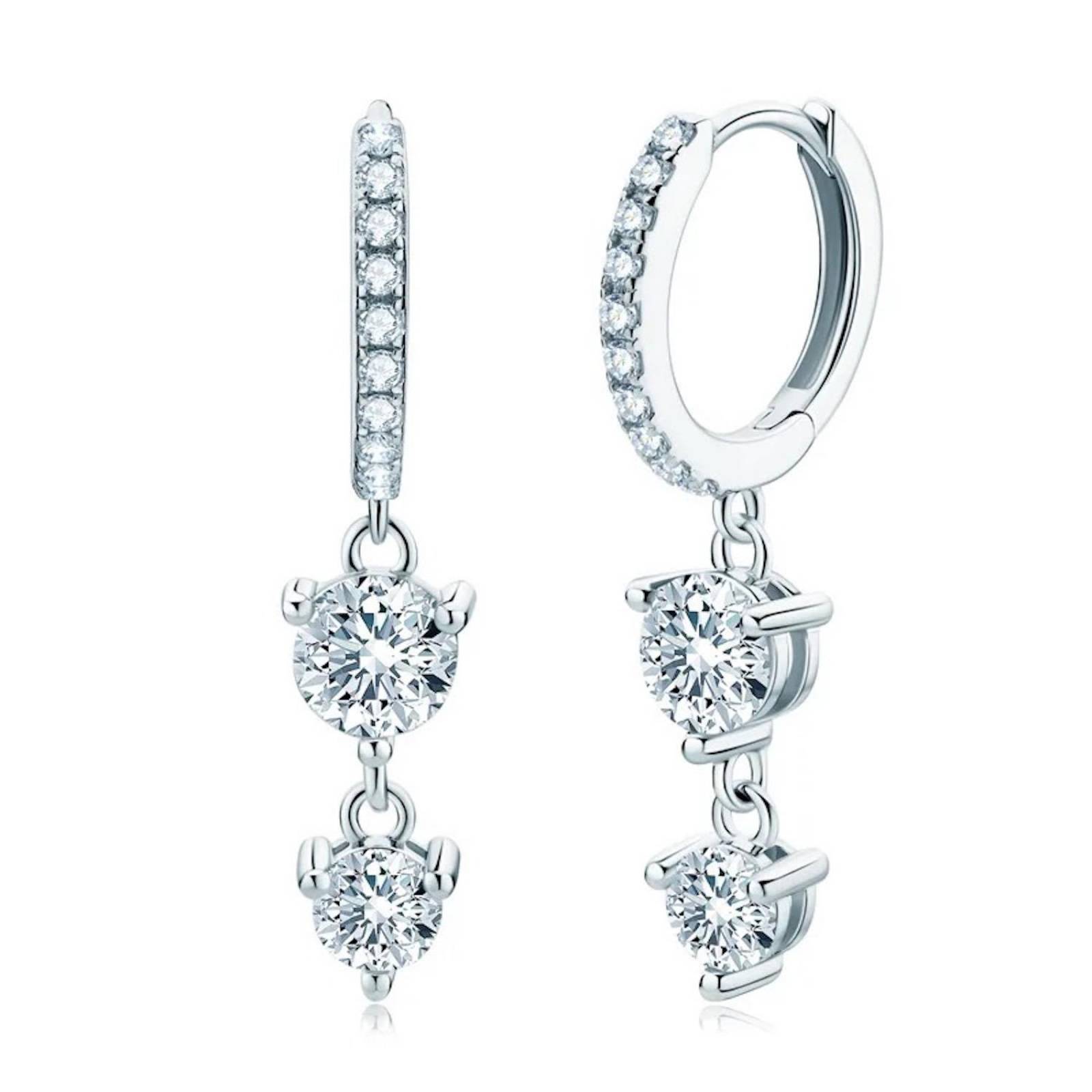 Aretes de Plata 925 Colgantes con Zirconias Unitalla Mujer 
