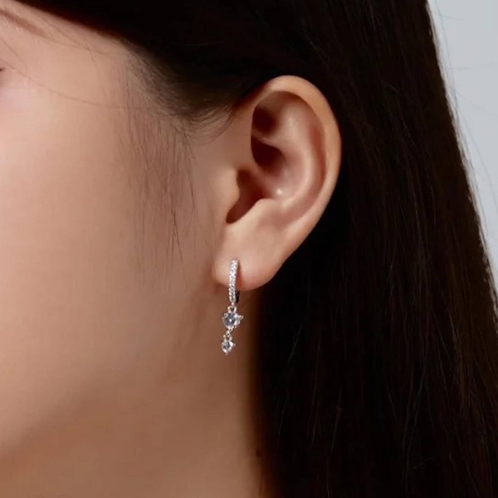 Aretes de Plata 925 Colgantes con Zirconias Unitalla Mujer 