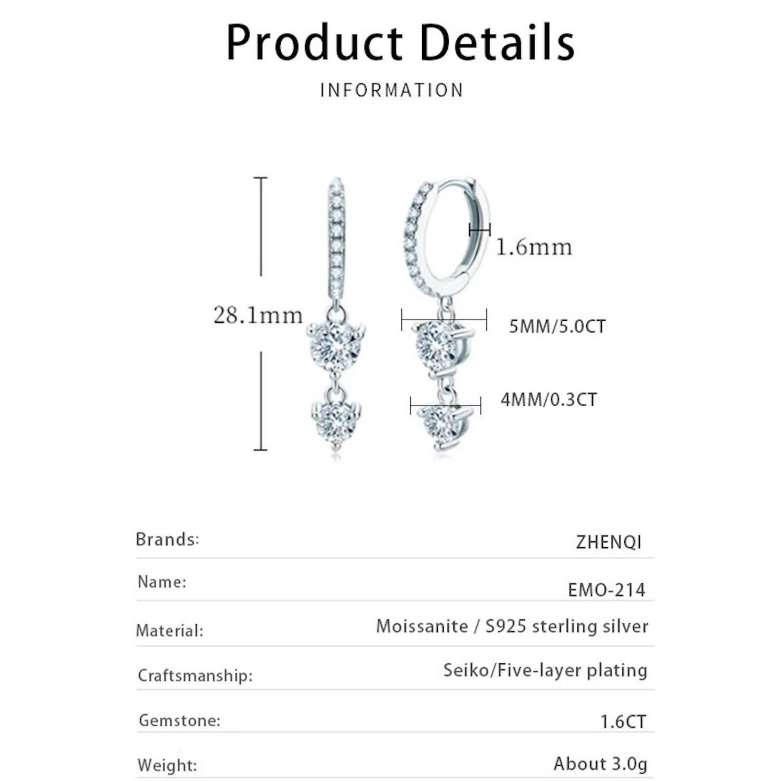 Aretes de Plata 925 Colgantes con Zirconias Unitalla Mujer 