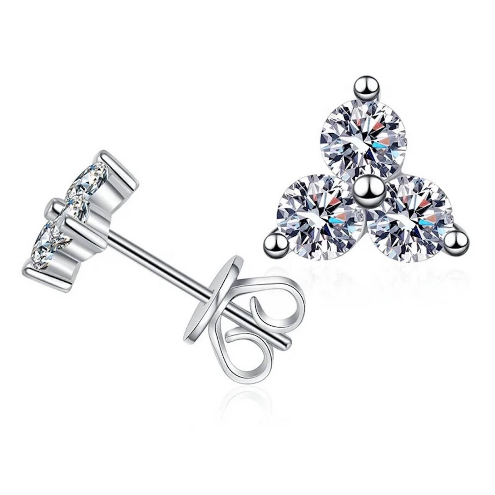 Aretes de Plata 925 Transparente Moissanita Triple Unitalla 