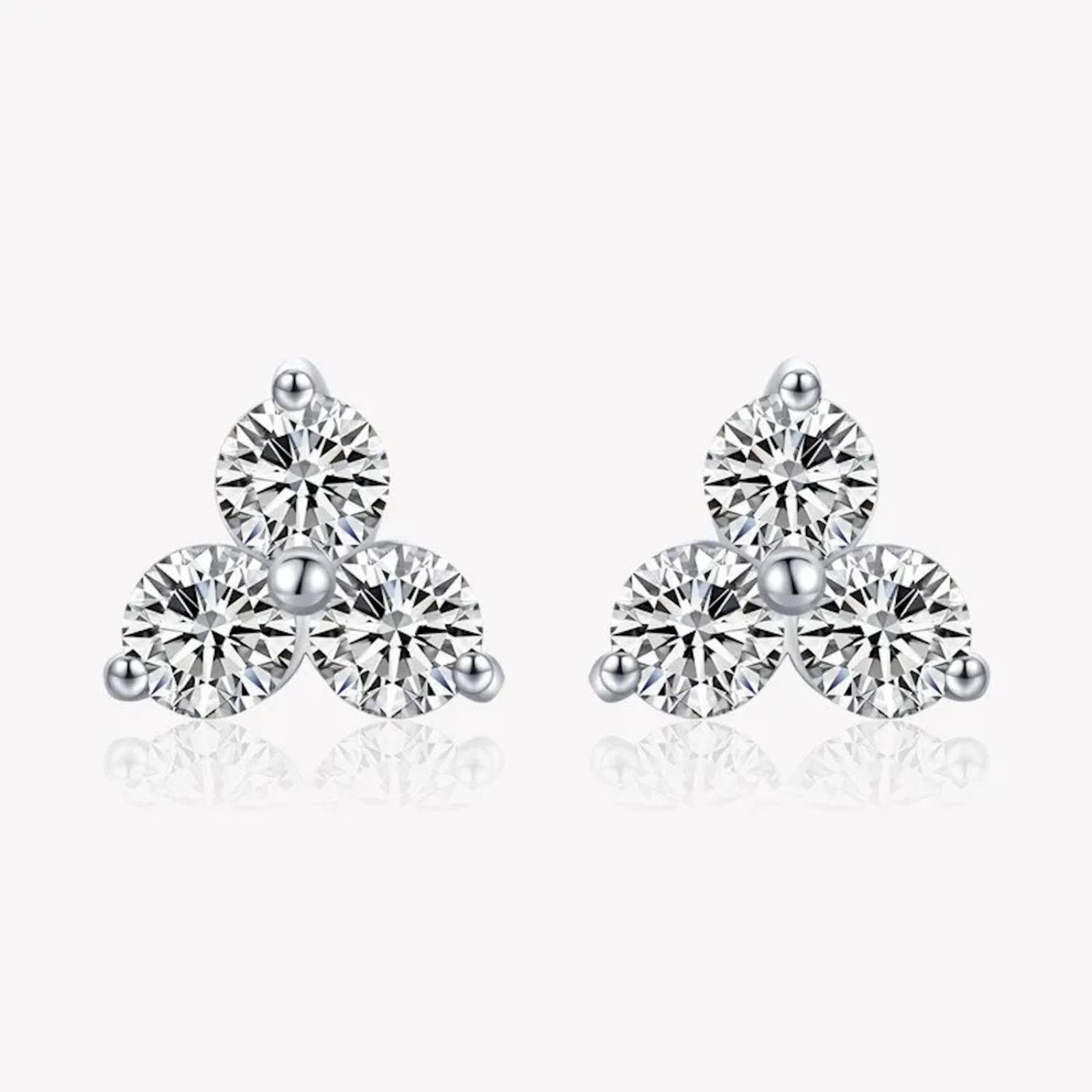 Aretes de Plata 925 Transparente Moissanita Triple Unitalla 