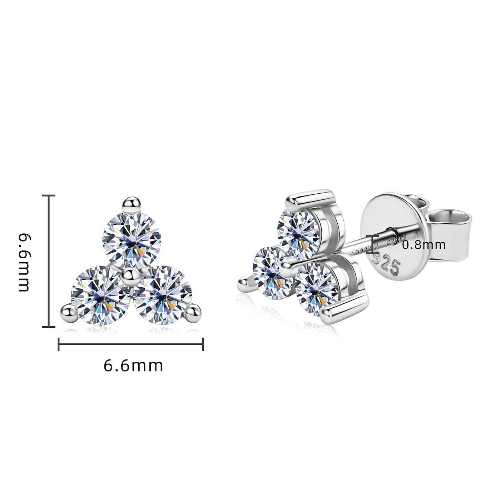 Aretes de Plata 925 Transparente Moissanita Triple Unitalla 