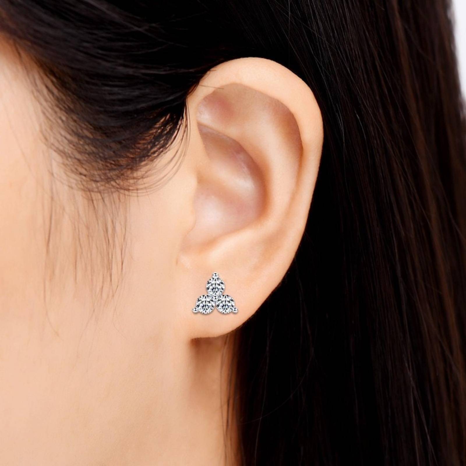 Aretes de Plata 925 Transparente Moissanita Triple Unitalla 