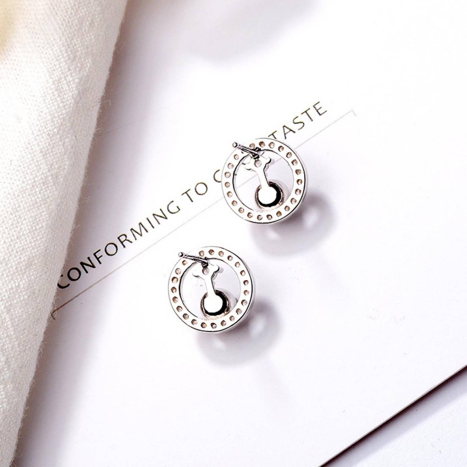 Aretes de Plata 925 Zirconias y Perlas Blancas Círculos 
