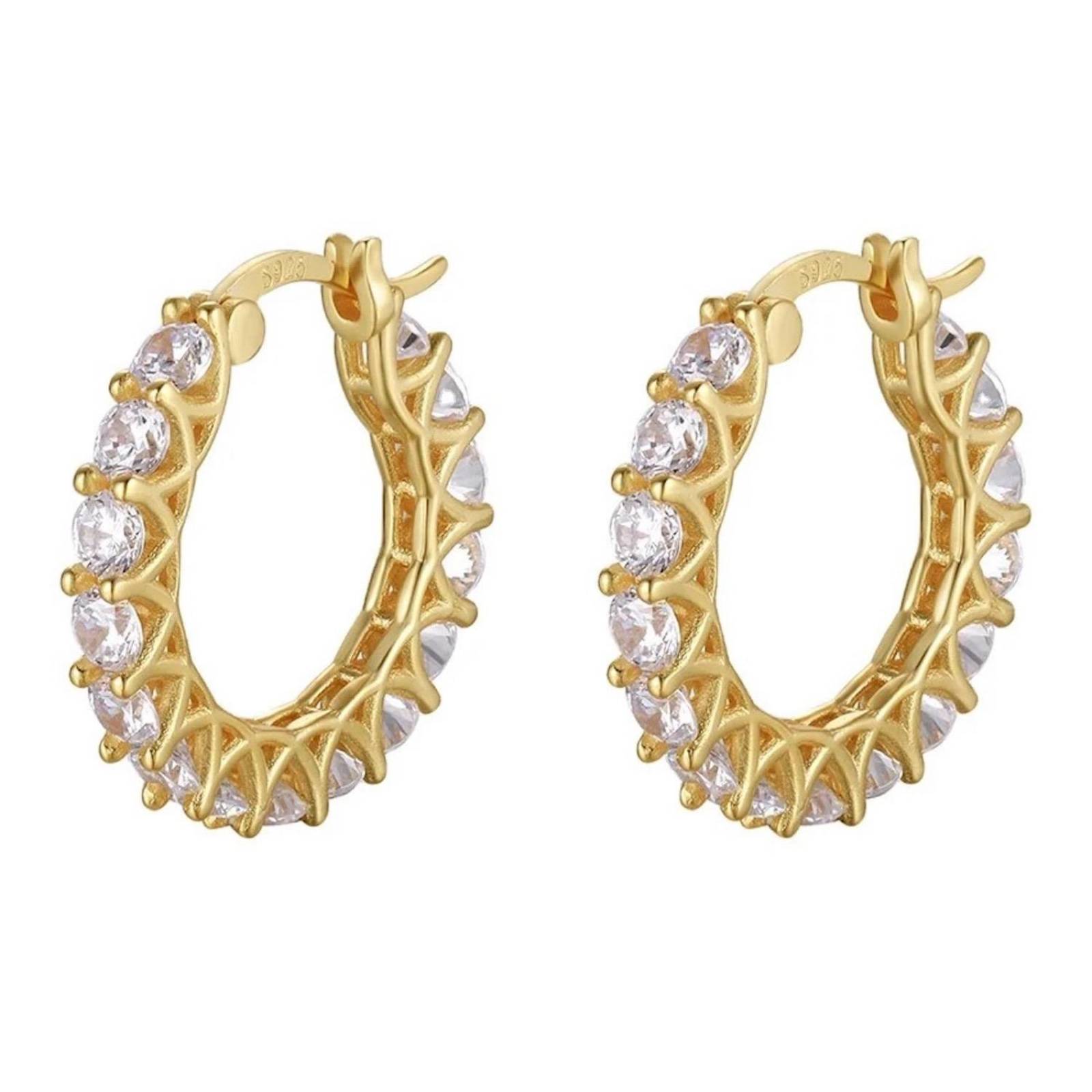 Aretes Plata 925 Oro 18k Finos Zirconias Transparentes Aro 