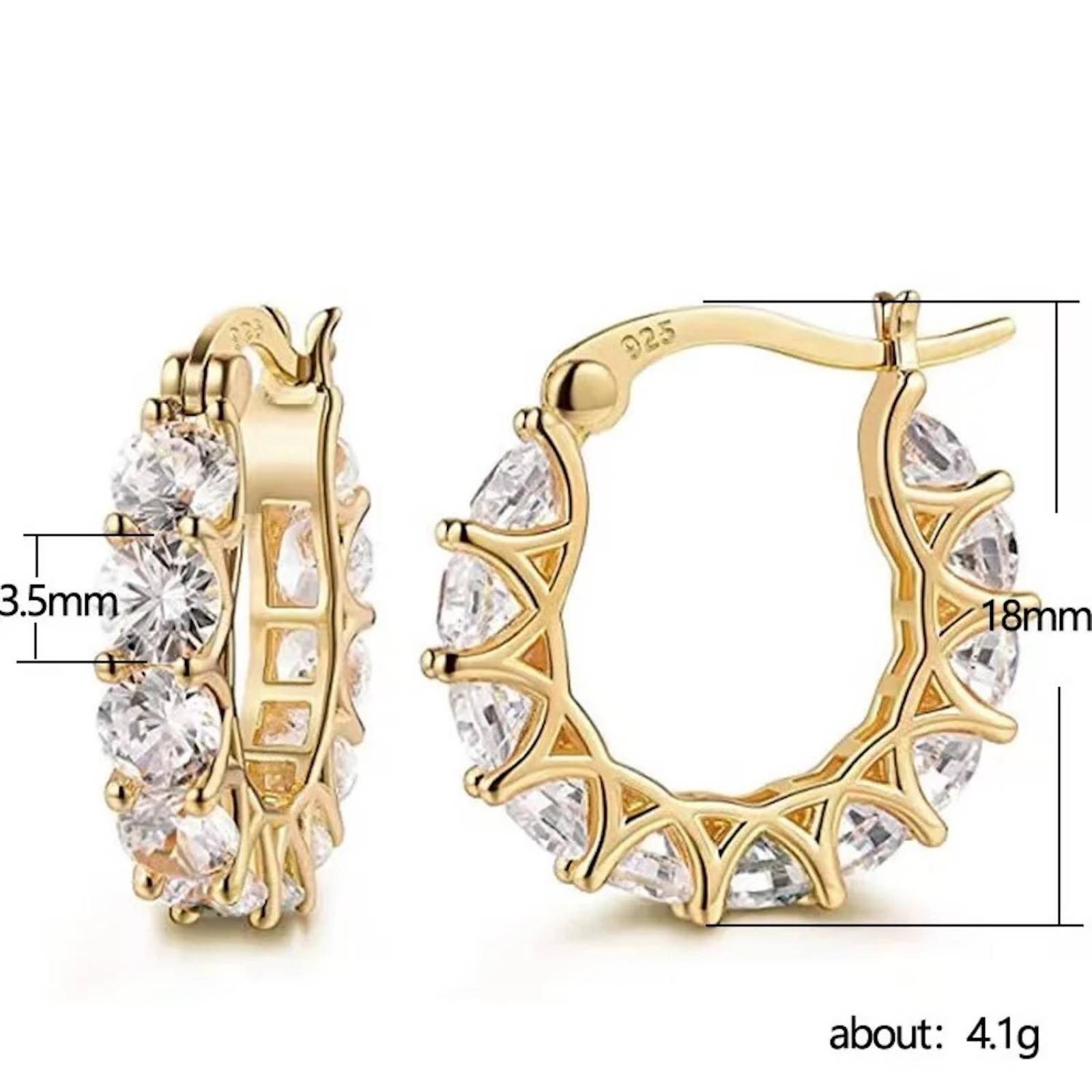 Aretes Plata 925 Oro 18k Finos Zirconias Transparentes Aro 