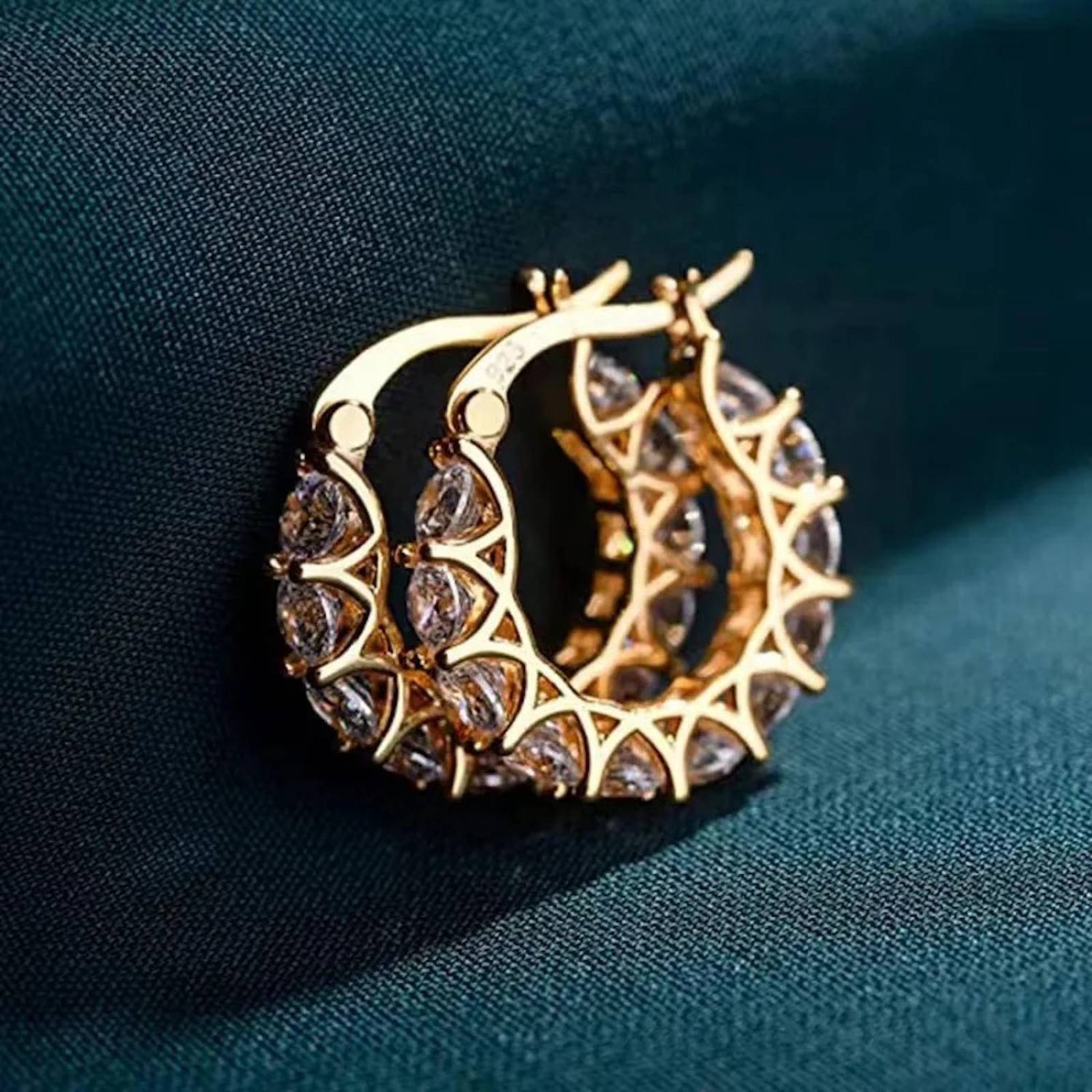 Aretes Plata 925 Oro 18k Finos Zirconias Transparentes Aro 