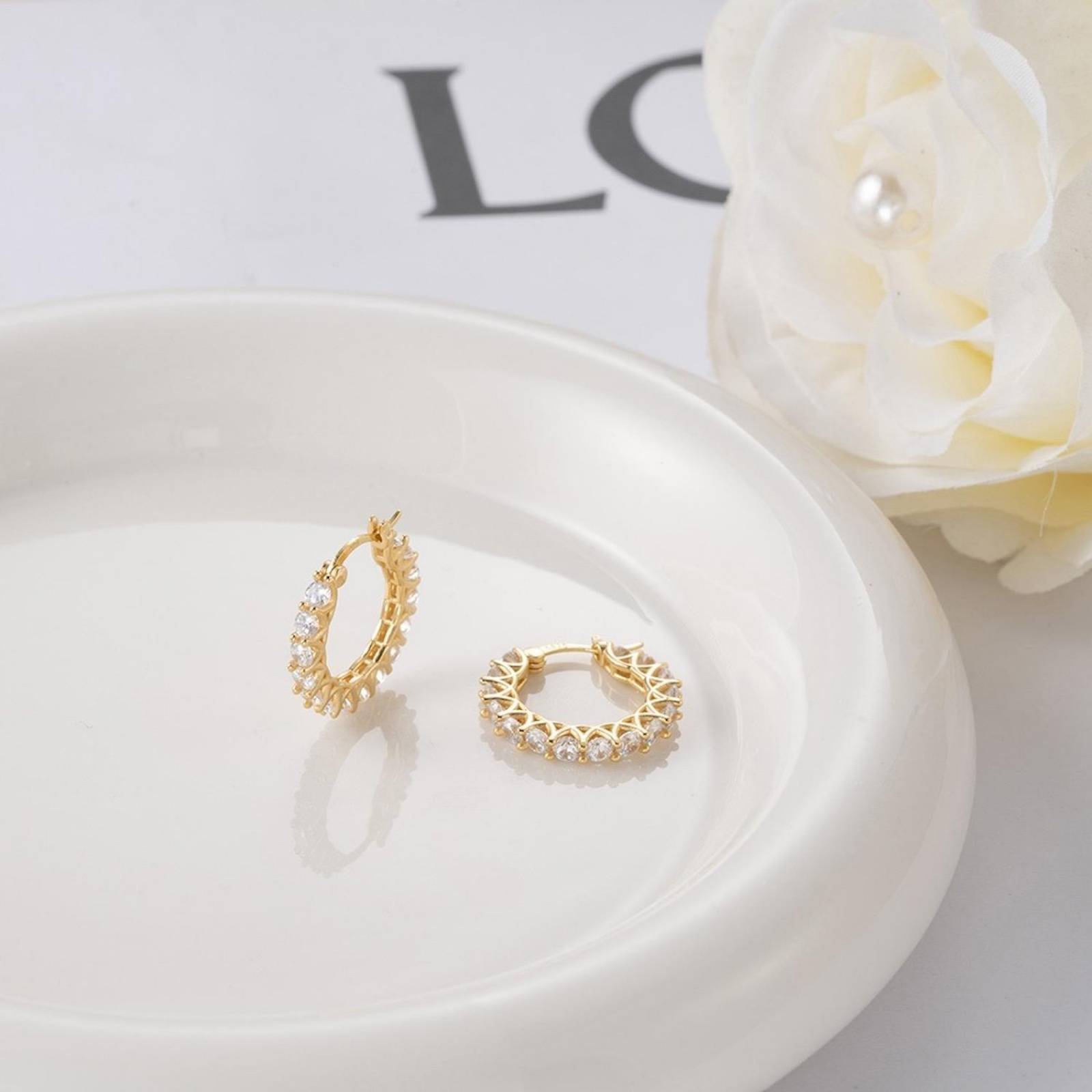 Aretes Plata 925 Oro 18k Finos Zirconias Transparentes Aro 