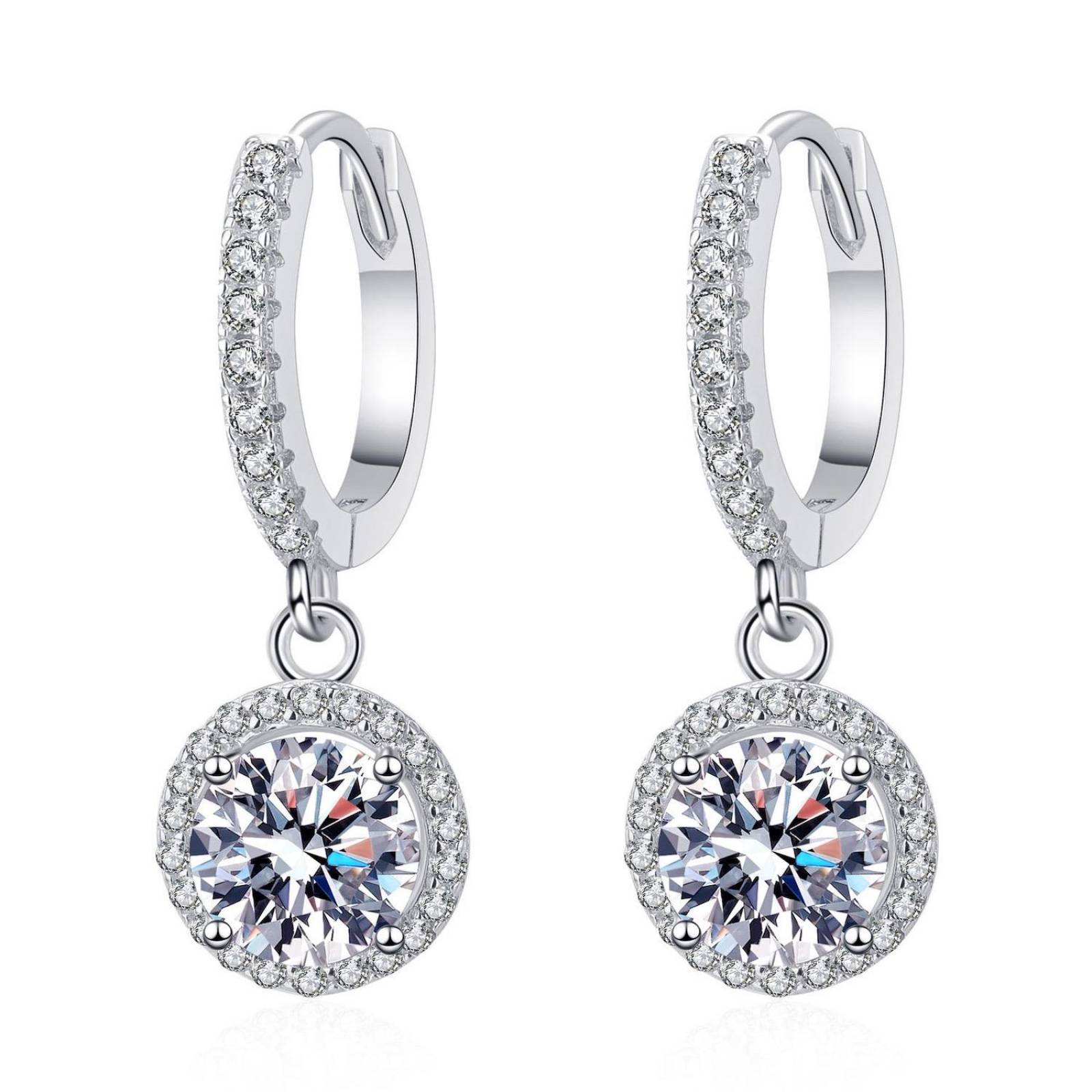 Aretes de Plata 925 Círculos Colgantes de Zirconias Finas 
