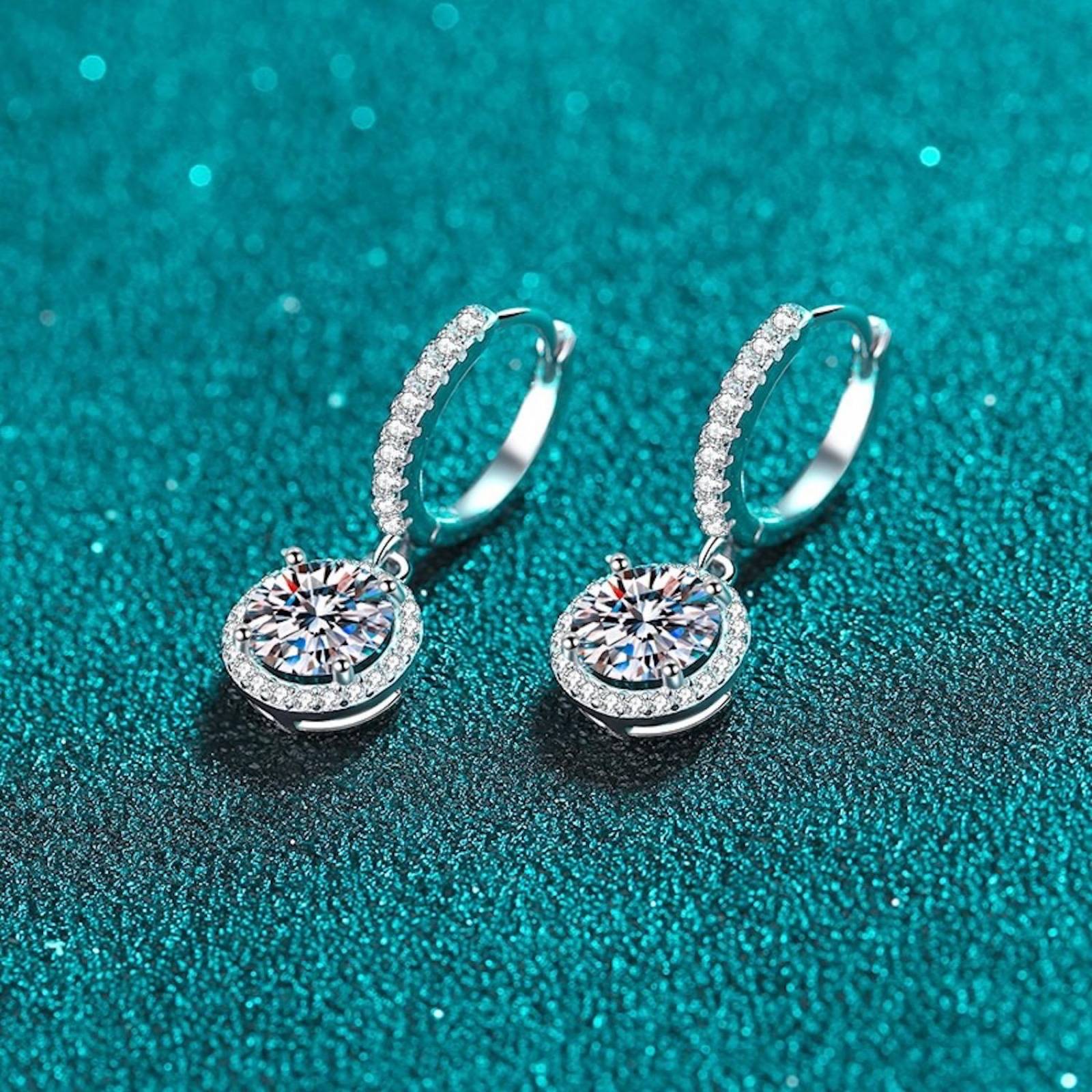 Aretes de Plata 925 Círculos Colgantes de Zirconias Finas 