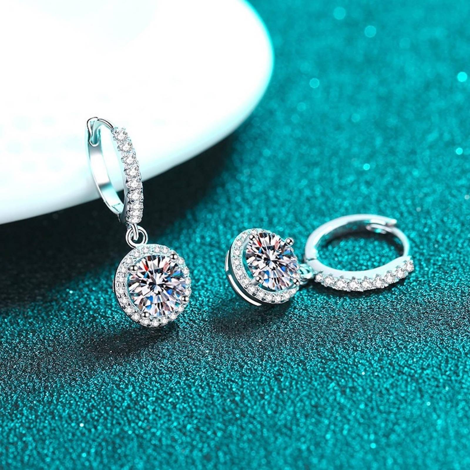 Aretes de Plata 925 Círculos Colgantes de Zirconias Finas 