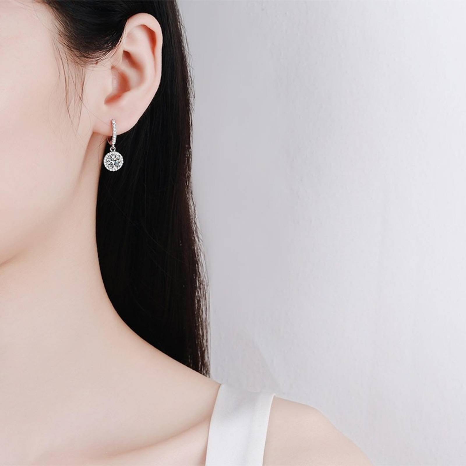 Aretes de Plata 925 Círculos Colgantes de Zirconias Finas 