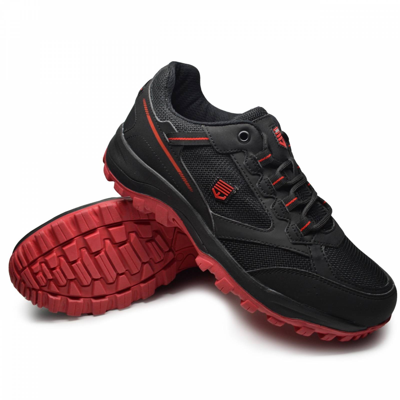 Tenis de Hombre Tipo Hiking Montaña Mod. Expedition Negro Rojo