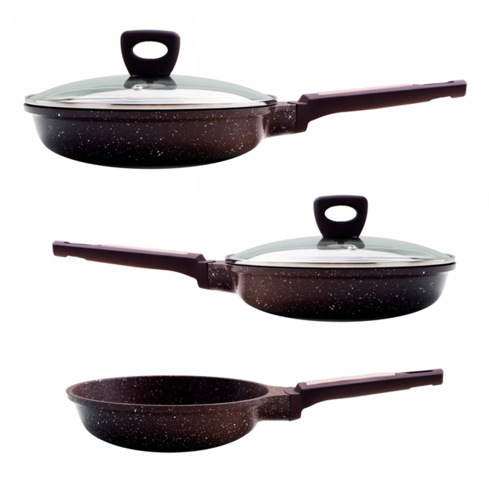 Sartenes de Aluminio Grunberg Antiadherente de Mármol 5 pzas (Negro) Unitalla Café