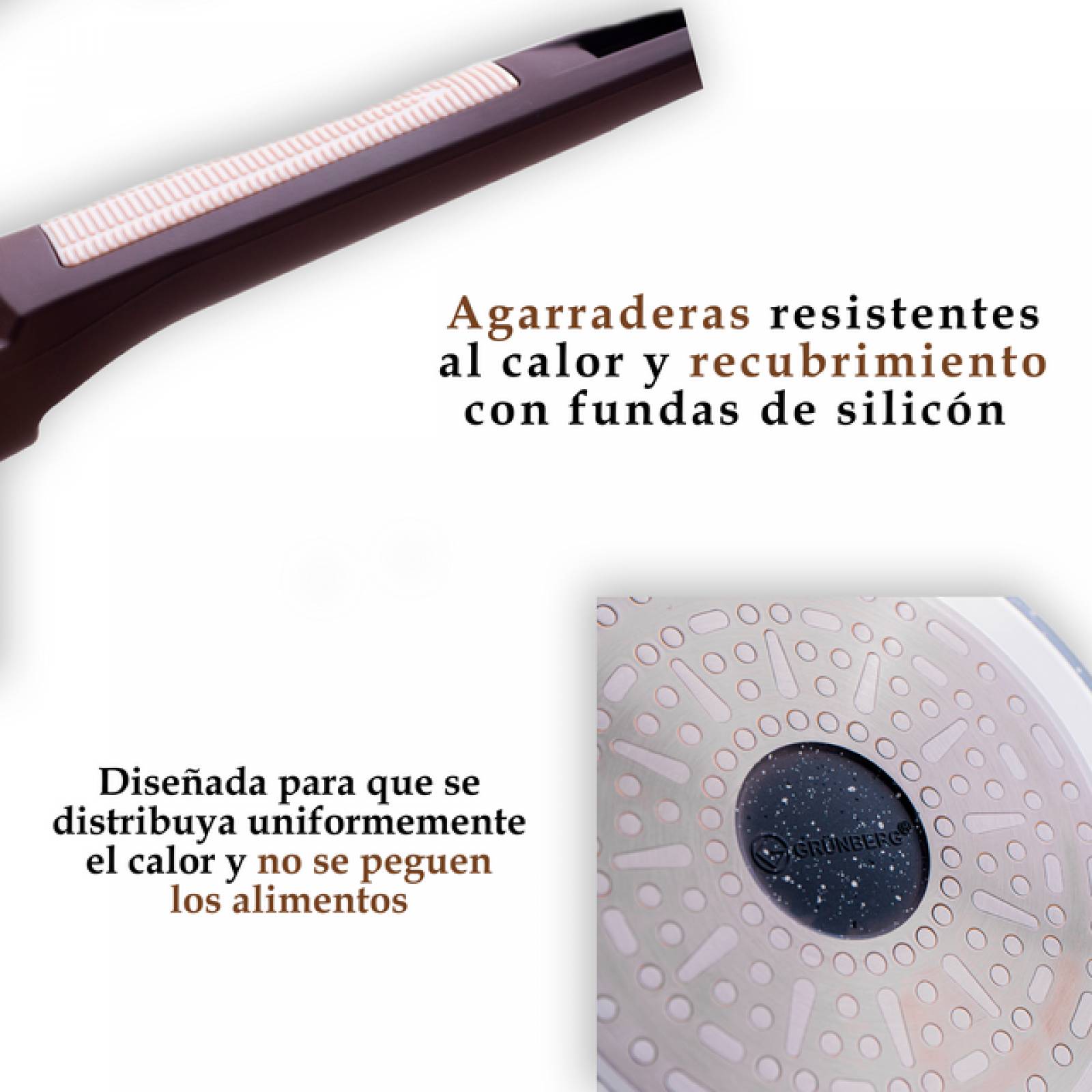 Sartenes de Aluminio Grunberg Antiadherente de Mármol 5 pzas (Negro) Unitalla Café