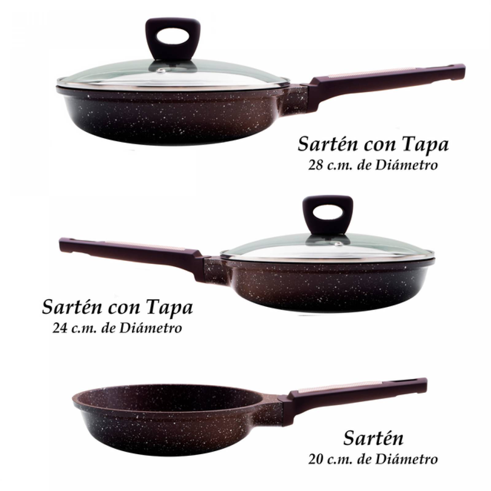 Sartenes de Aluminio Grunberg Antiadherente de Mármol 5 pzas (Negro) Unitalla Café