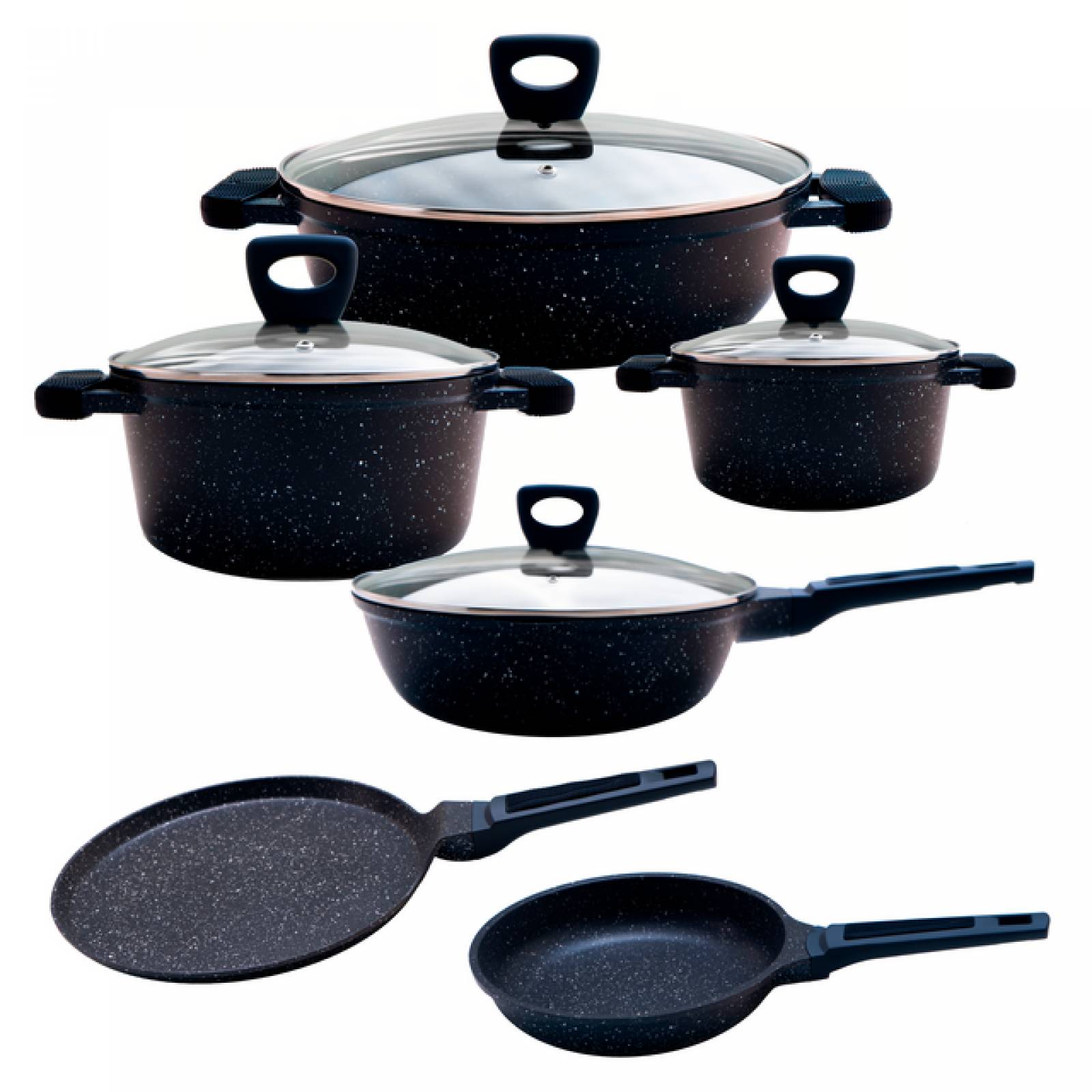 Batería de Cocina Aluminio Grunberg Antiadherente de Mármol 10 piezas Gris