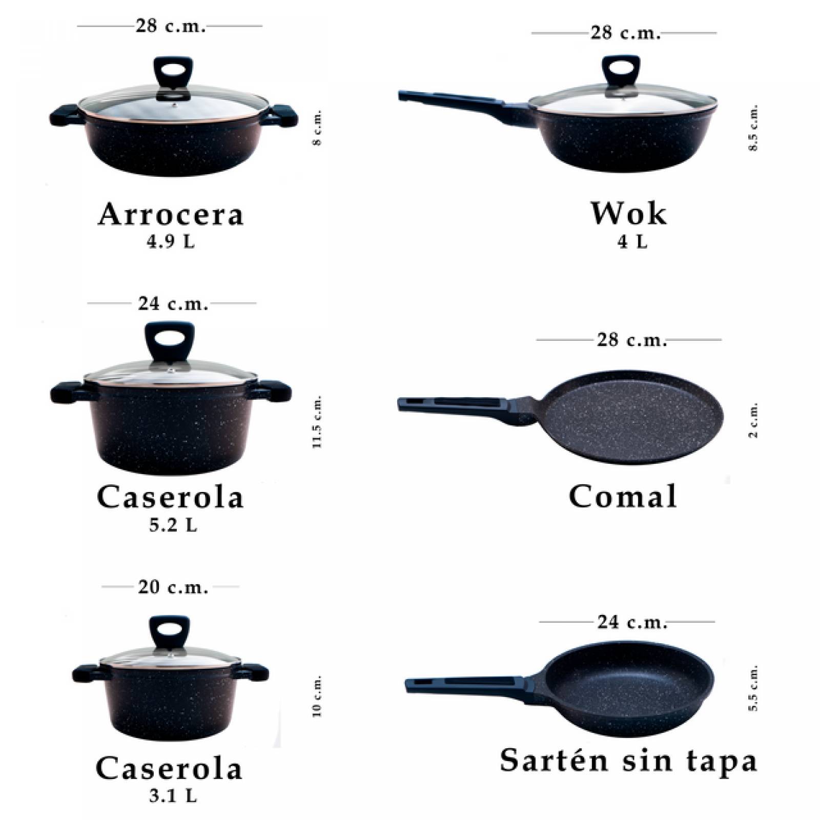 Batería de Cocina Aluminio Grunberg Antiadherente de Mármol 10 piezas Gris