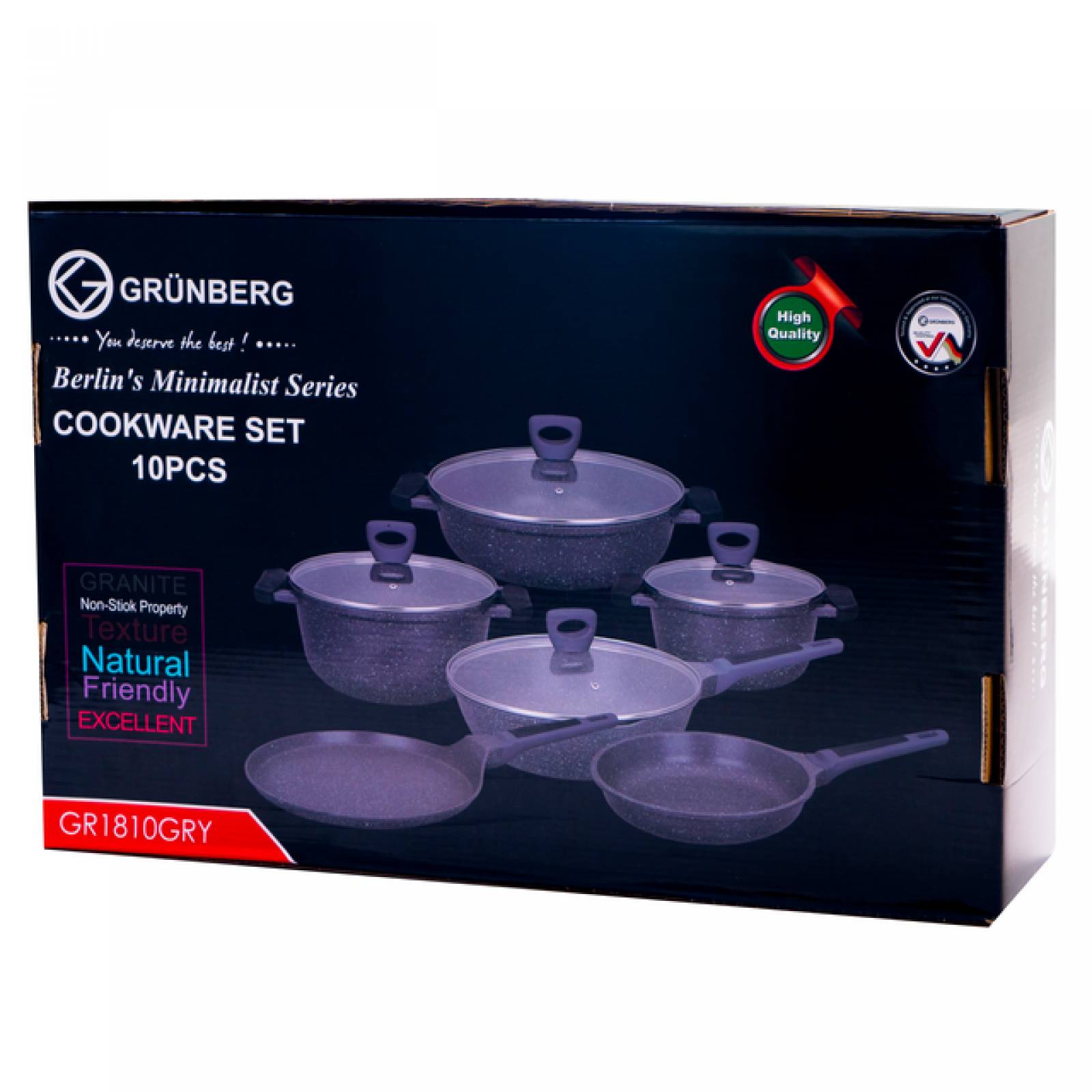 Batería de Cocina Aluminio Grunberg Antiadherente de Mármol 10 piezas Gris