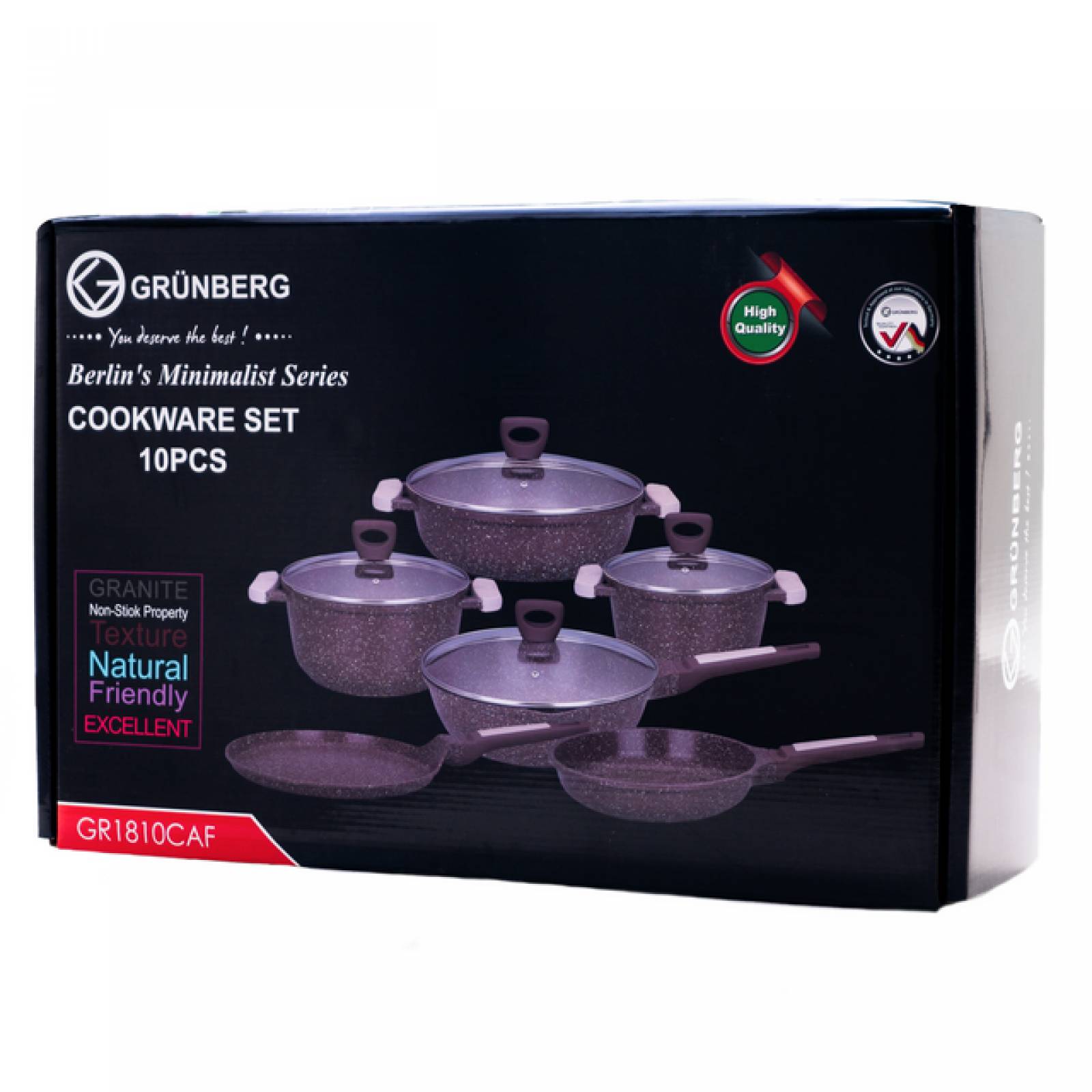 Batería de Cocina Aluminio Grunberg Antiadherente de Mármol 10 piezas Café