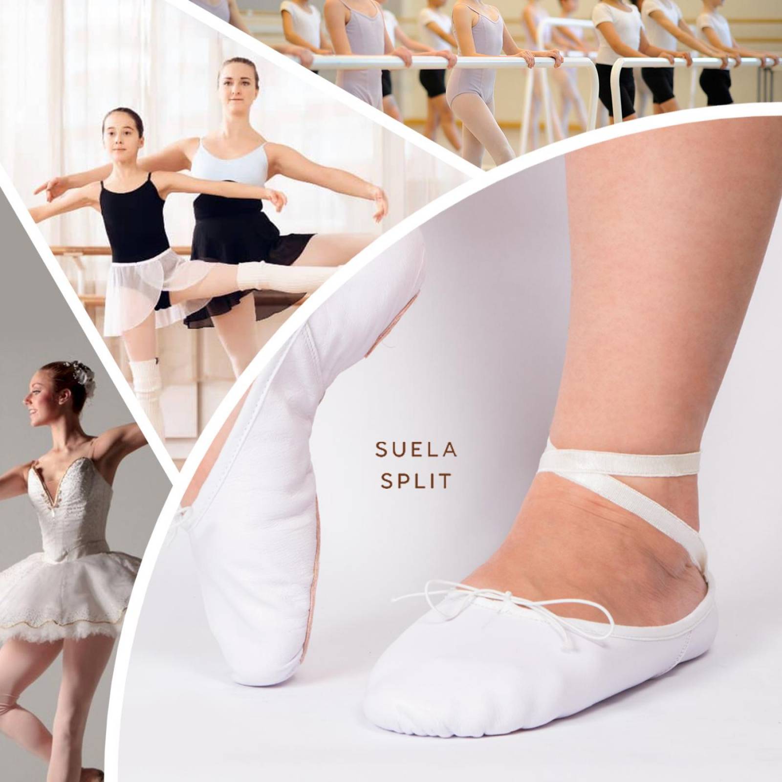Zapatilla De Ballet Split De Piel Negro y Blanco Tallas 15 - 30 