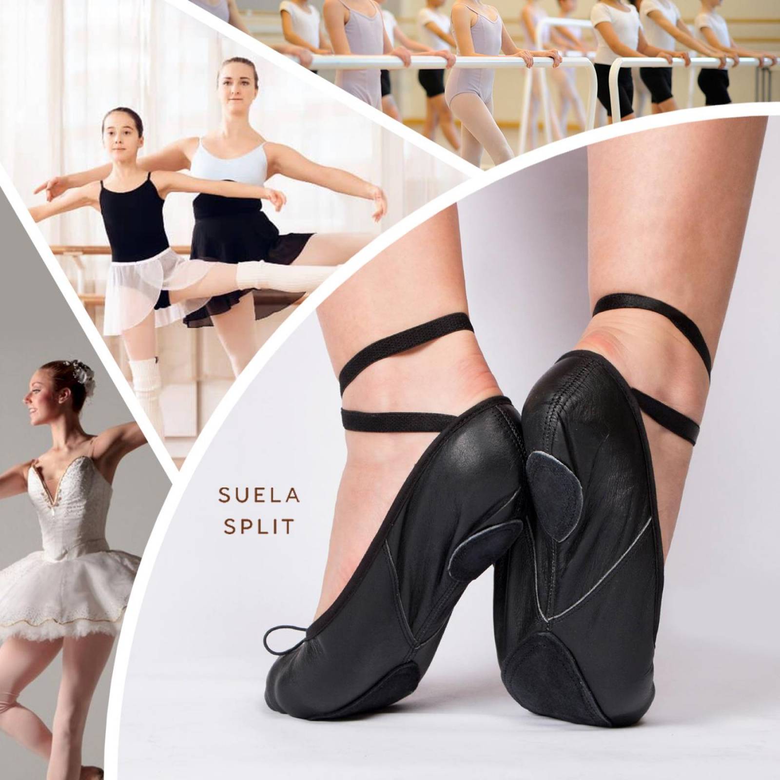Zapatilla De Ballet Split De Piel Negro y Blanco Tallas 15 - 30 