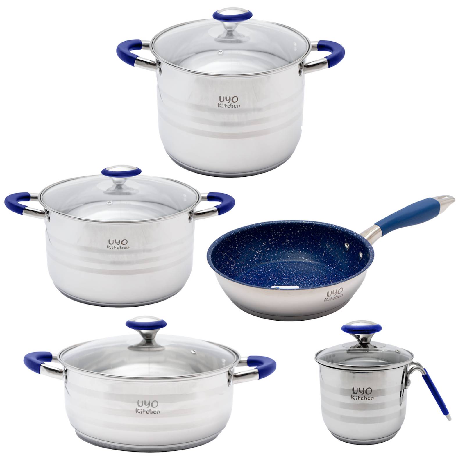 Bateria de Cocina Acero Inoxidable Con Antiadherente 9 Pzas Azul