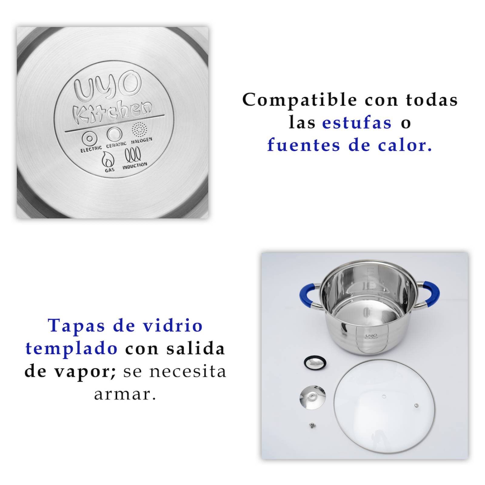 Bateria de Cocina Acero Inoxidable Con Antiadherente 9 Pzas Azul