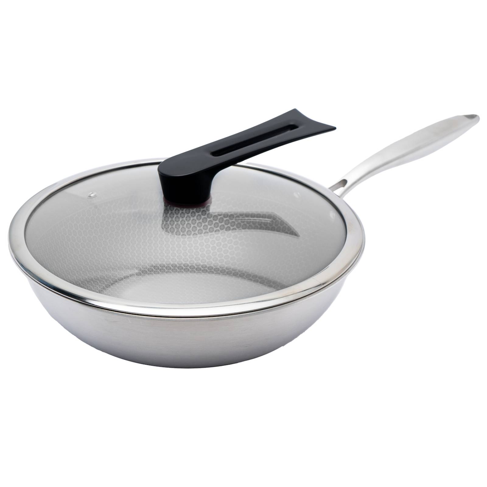 Sarten de Acero Inoxidable 3 Capas Antiadherentes y Tapa de Vidrio Templado 