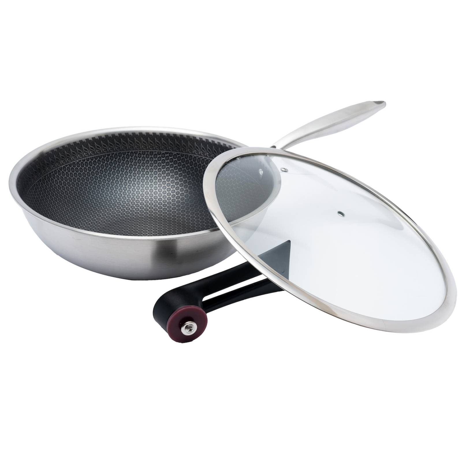 Sarten de Acero Inoxidable 3 Capas Antiadherentes y Tapa de Vidrio Templado 