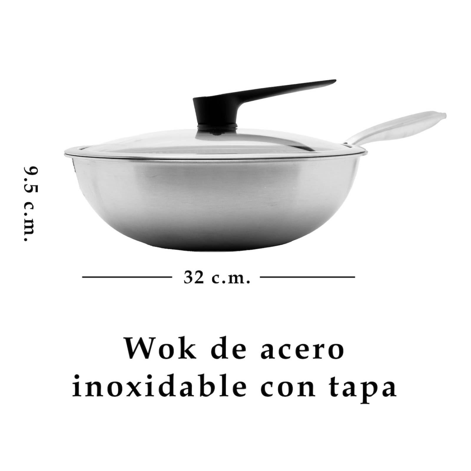 Sarten de Acero Inoxidable 3 Capas Antiadherentes y Tapa de Vidrio Templado 