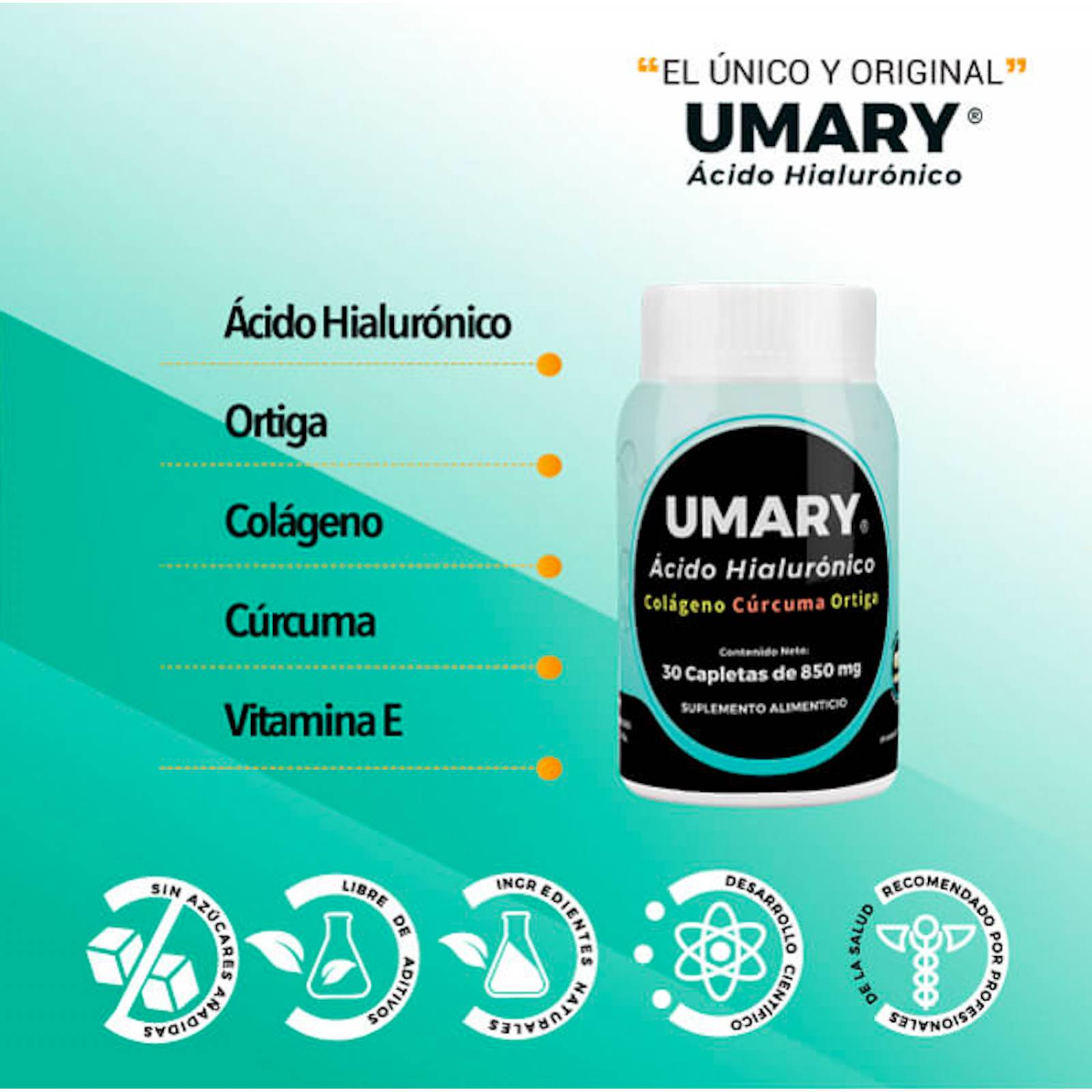 UMARY Ácido Hialurónico con 30 Tabletas. Paquete de 2 