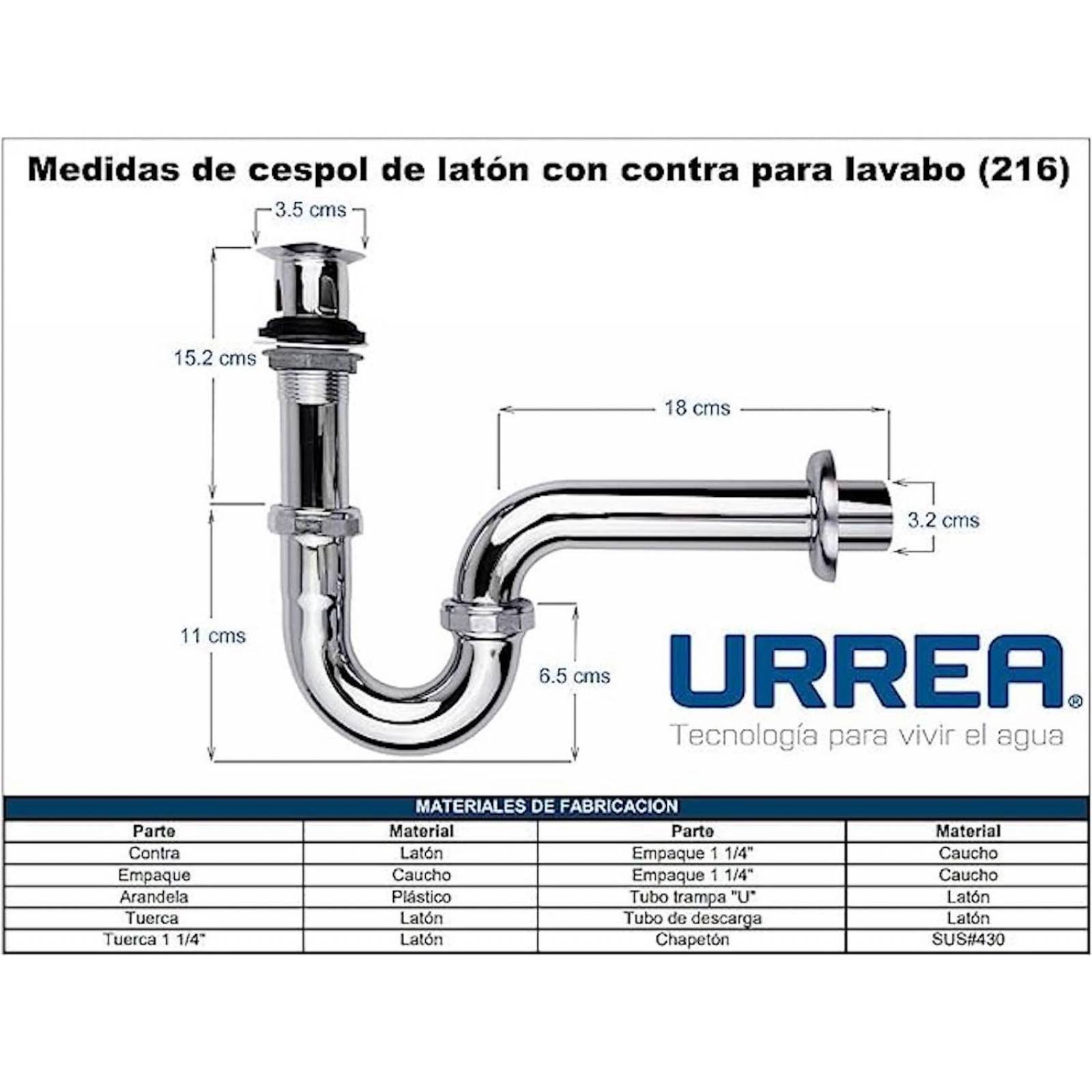 Urrea Cespol P/Lavabo C/Contra Cromado 216