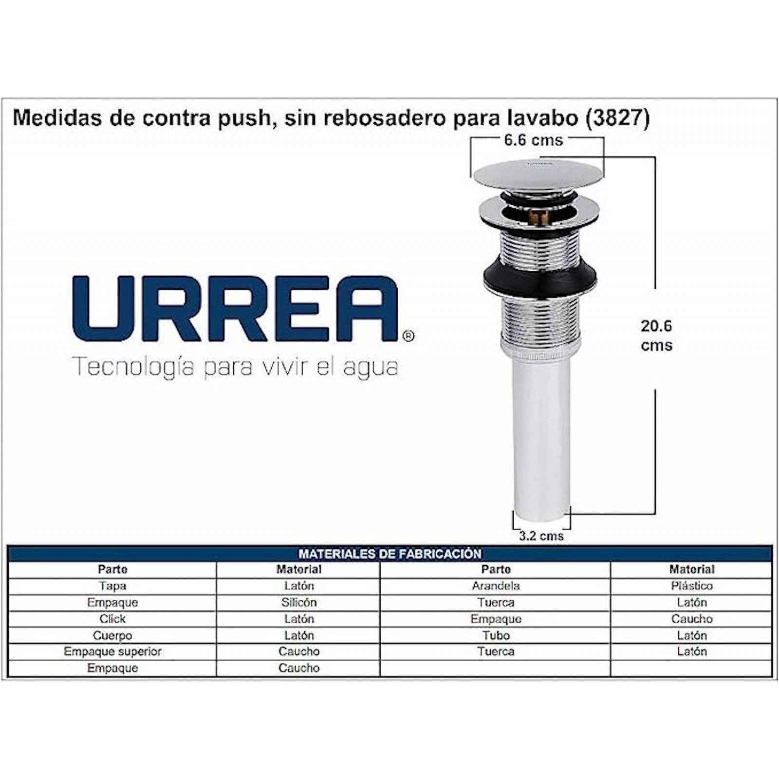 Urrea Contra Push S/Rebosadero P/Lav. 3827 