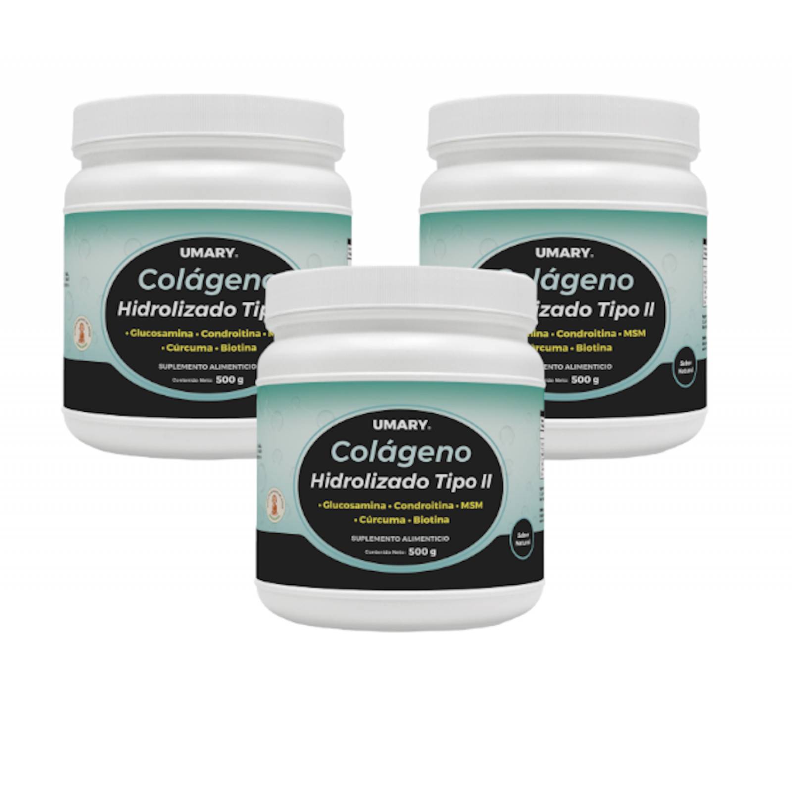 UMARY Colágeno Hidrolizado Tipo II Polvo con Biotina 500gr (3 Pack) 