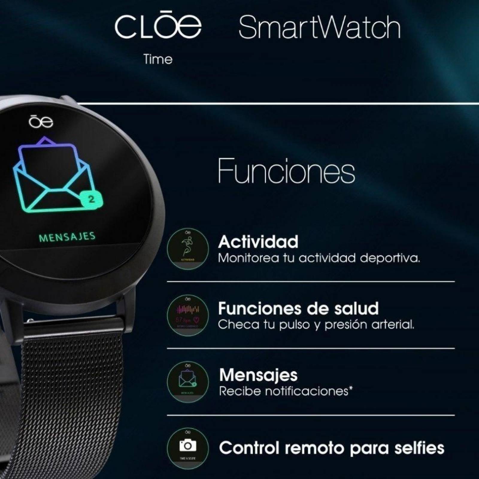 Cloe Smartwatch Unisex Informal Correa De Silicon Pantalla HD OE2001 Negro 40mm