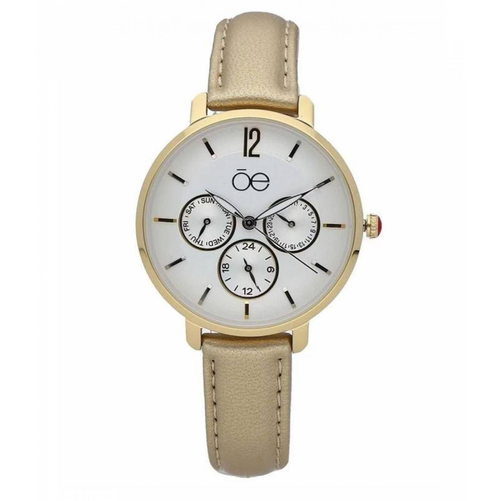 Cloe Reloj Análogo Dama Casual Correa De Tacto Piel Simuladores OE1801 Dorado 30mm