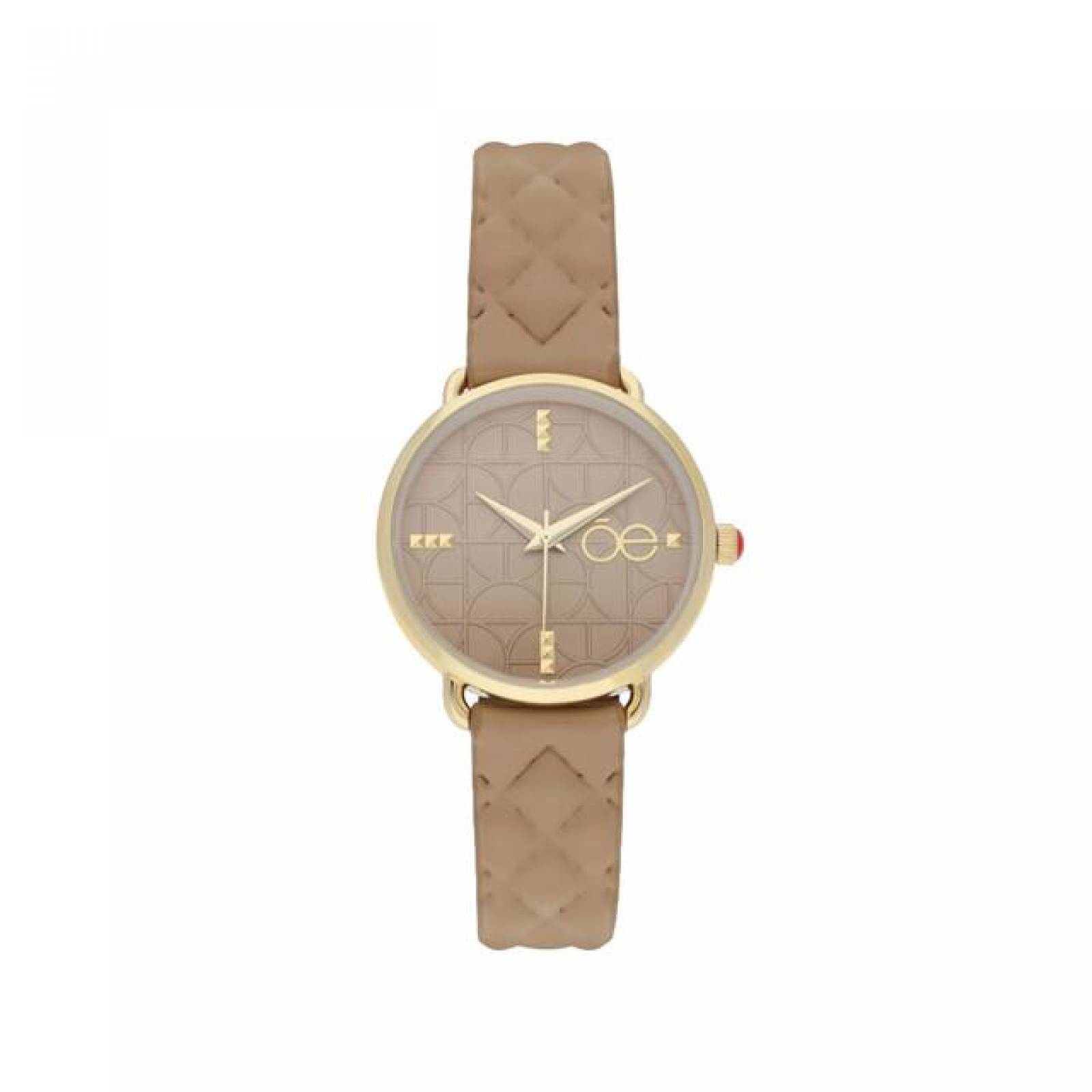 Cloe Reloj Análogo Dama Casual Correa De Piel Genuina Textura OE2210 Beige