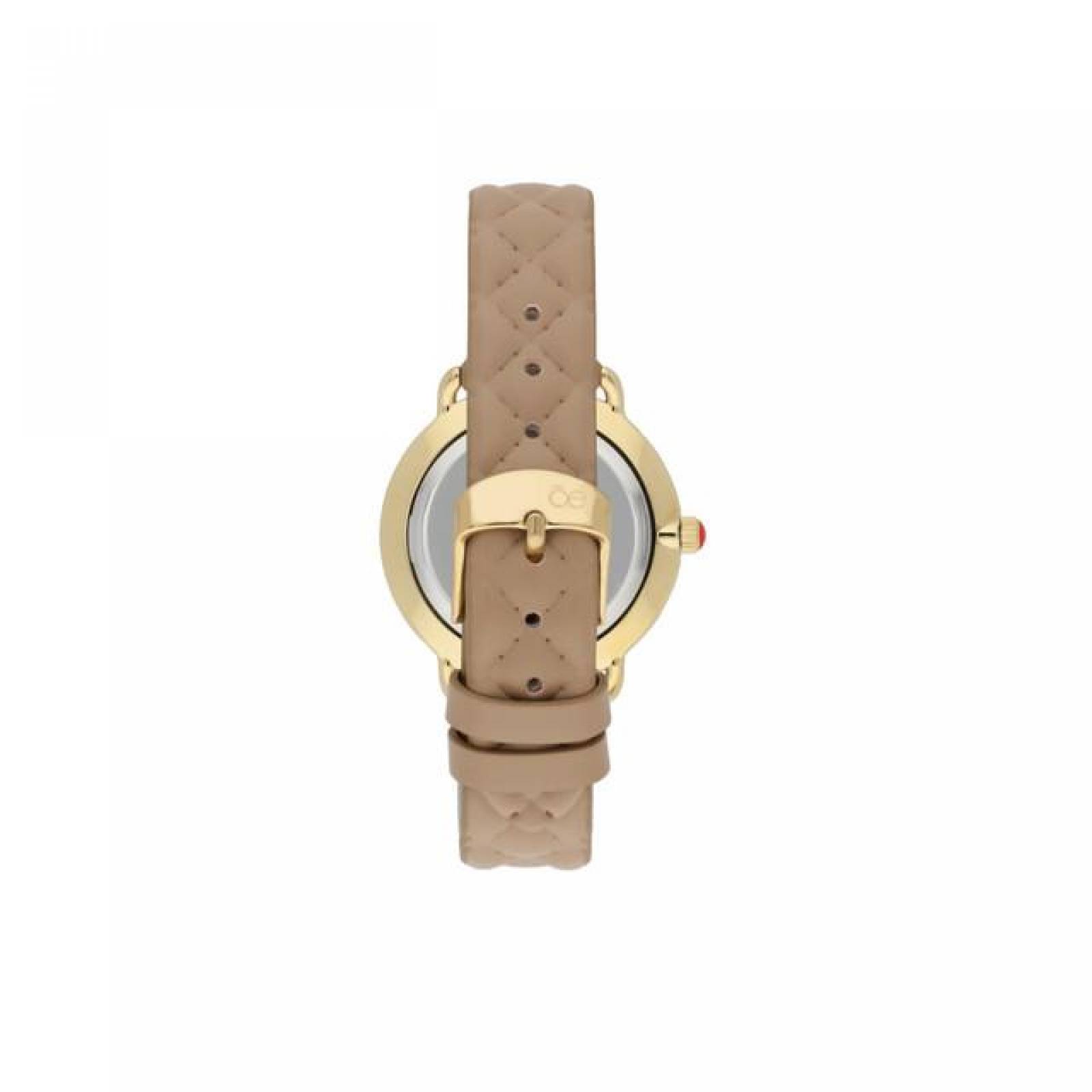 Cloe Reloj Análogo Dama Casual Correa De Piel Genuina Textura OE2210 Beige