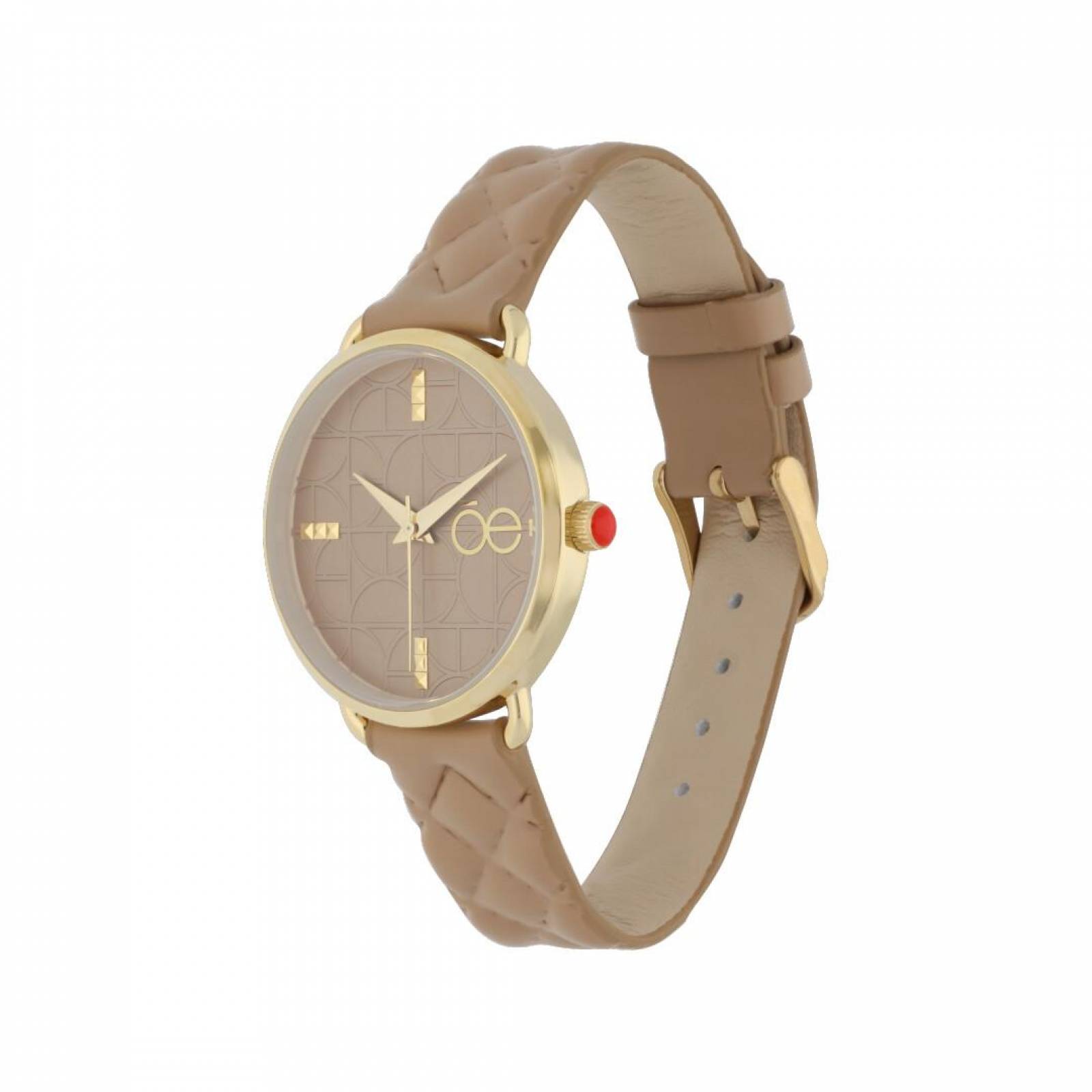 Cloe Reloj Análogo Dama Casual Correa De Piel Genuina Textura OE2210 Beige