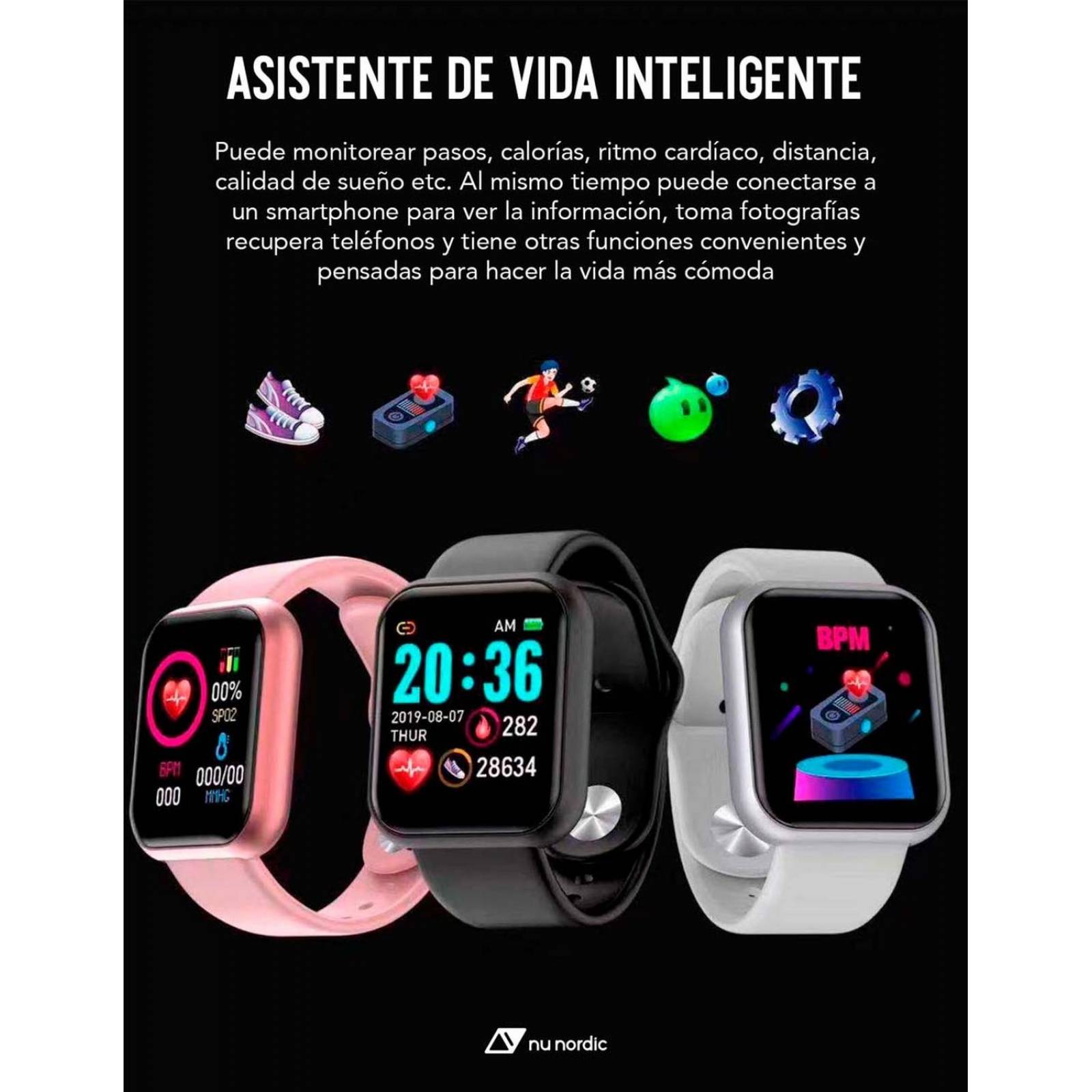 Smartwatch Nu Nordic Unisex Reloj Inteligente Monitor Sueño Ritmo Cardiaco Pasos