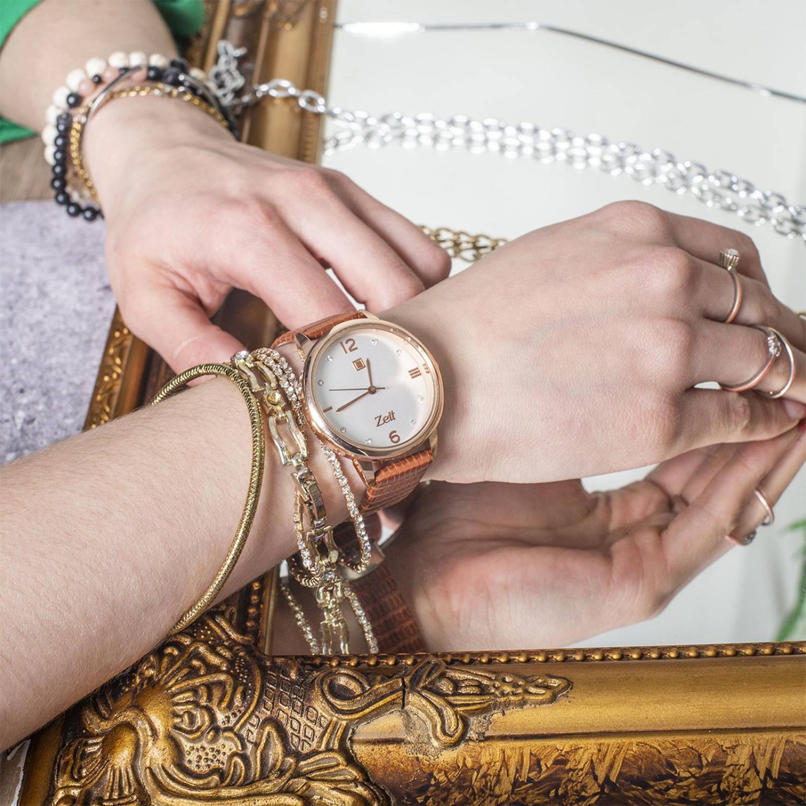 Reloj Análogo Zeit Casual Mujer Tacto Piel Textura Café
