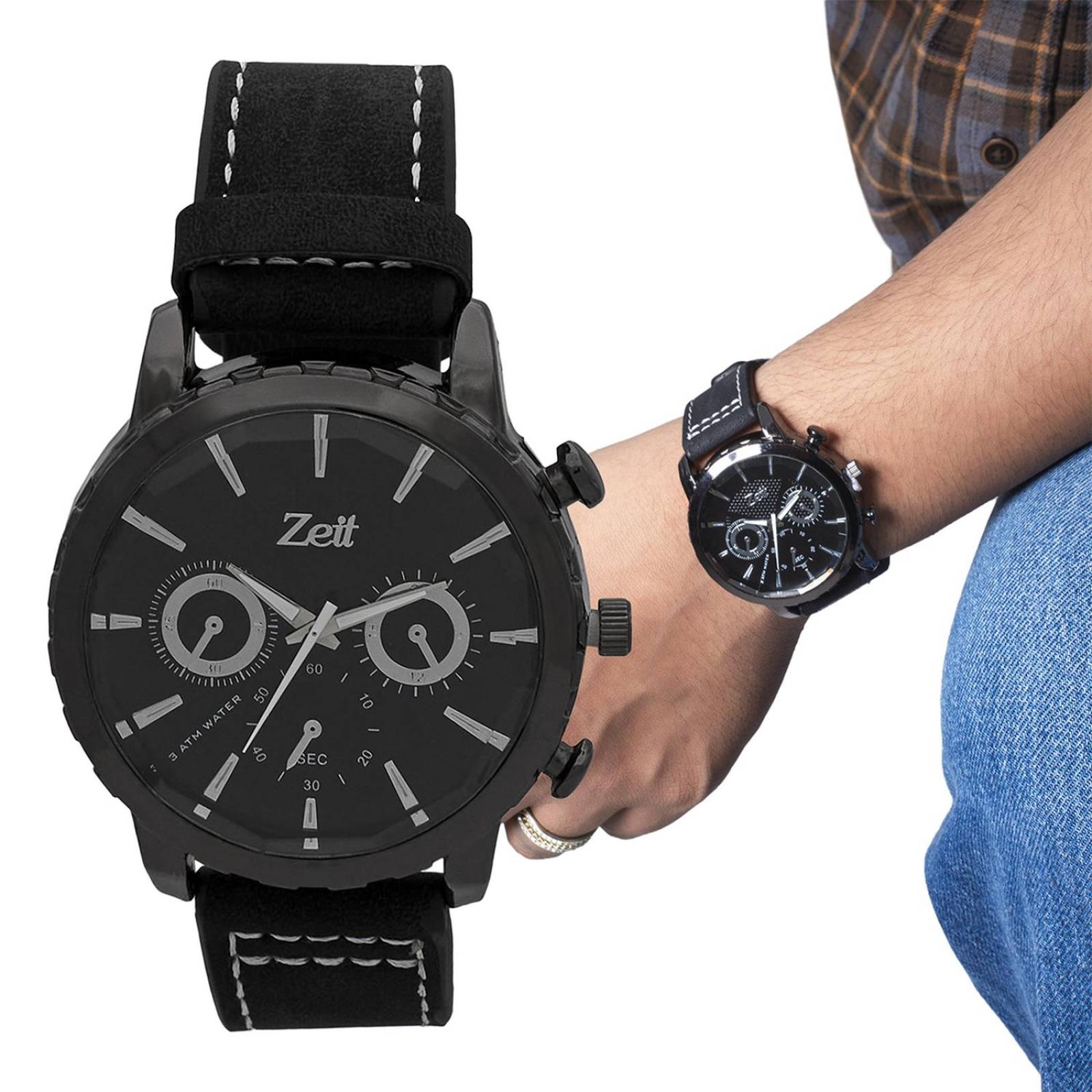 Reloj Análogo Zeit Casual Hombre Tacto Piel Negro