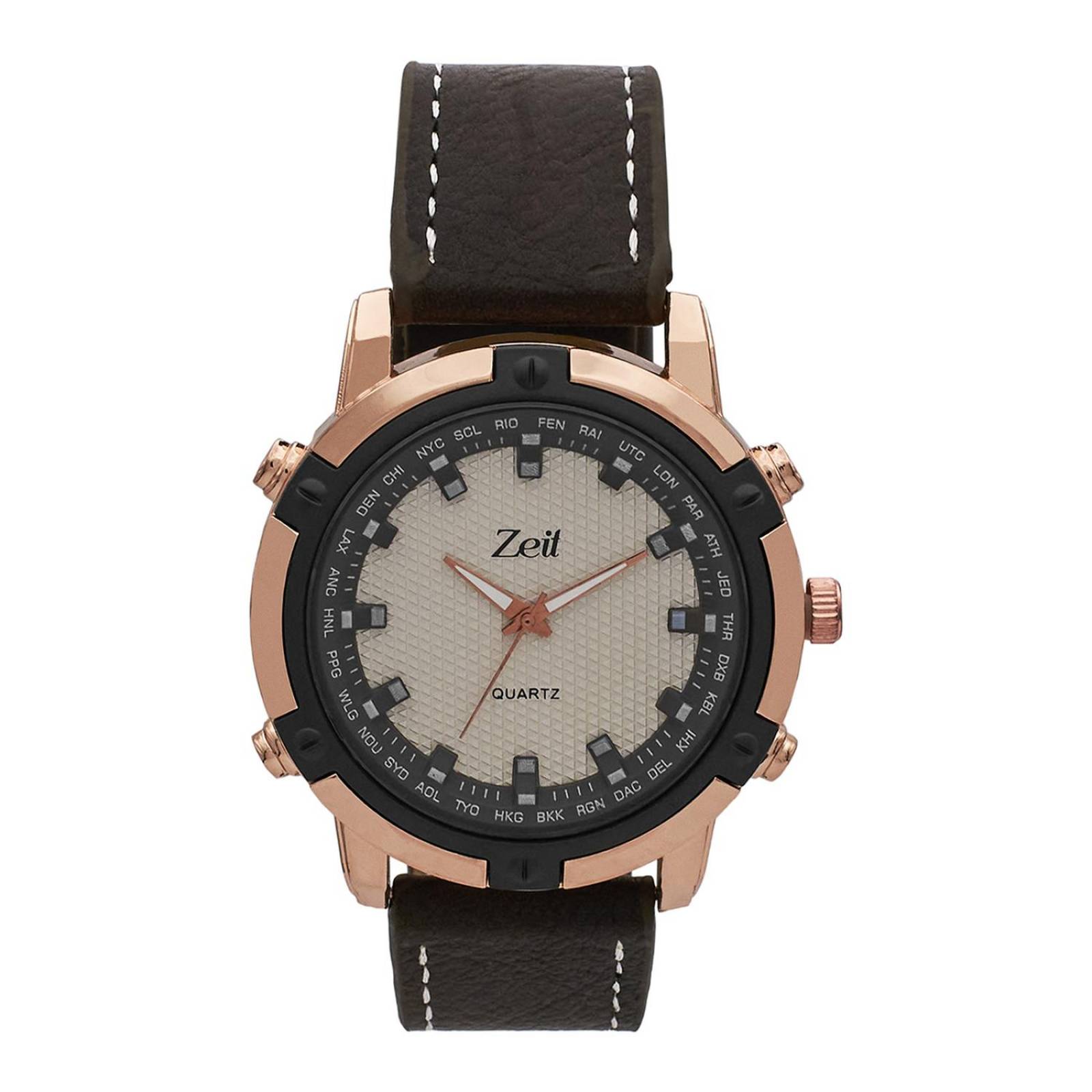 Reloj Análogo Zeit Casual Hombre Tacto Piel Chocolate